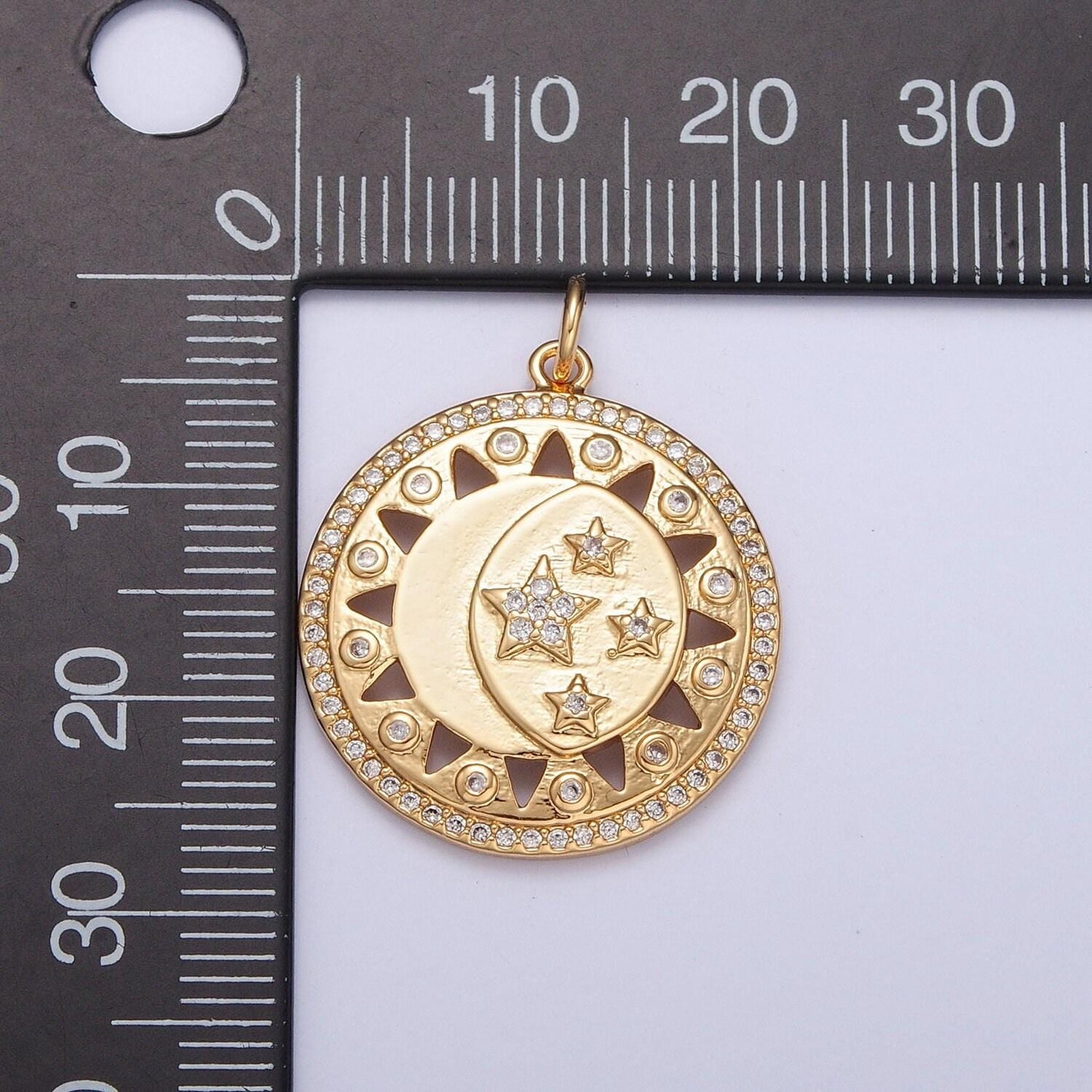 24k gold sun moon stars charm, micro pave celestial sunshine charm, crescent moon, sunray pendant for necklace earring supply | x-112