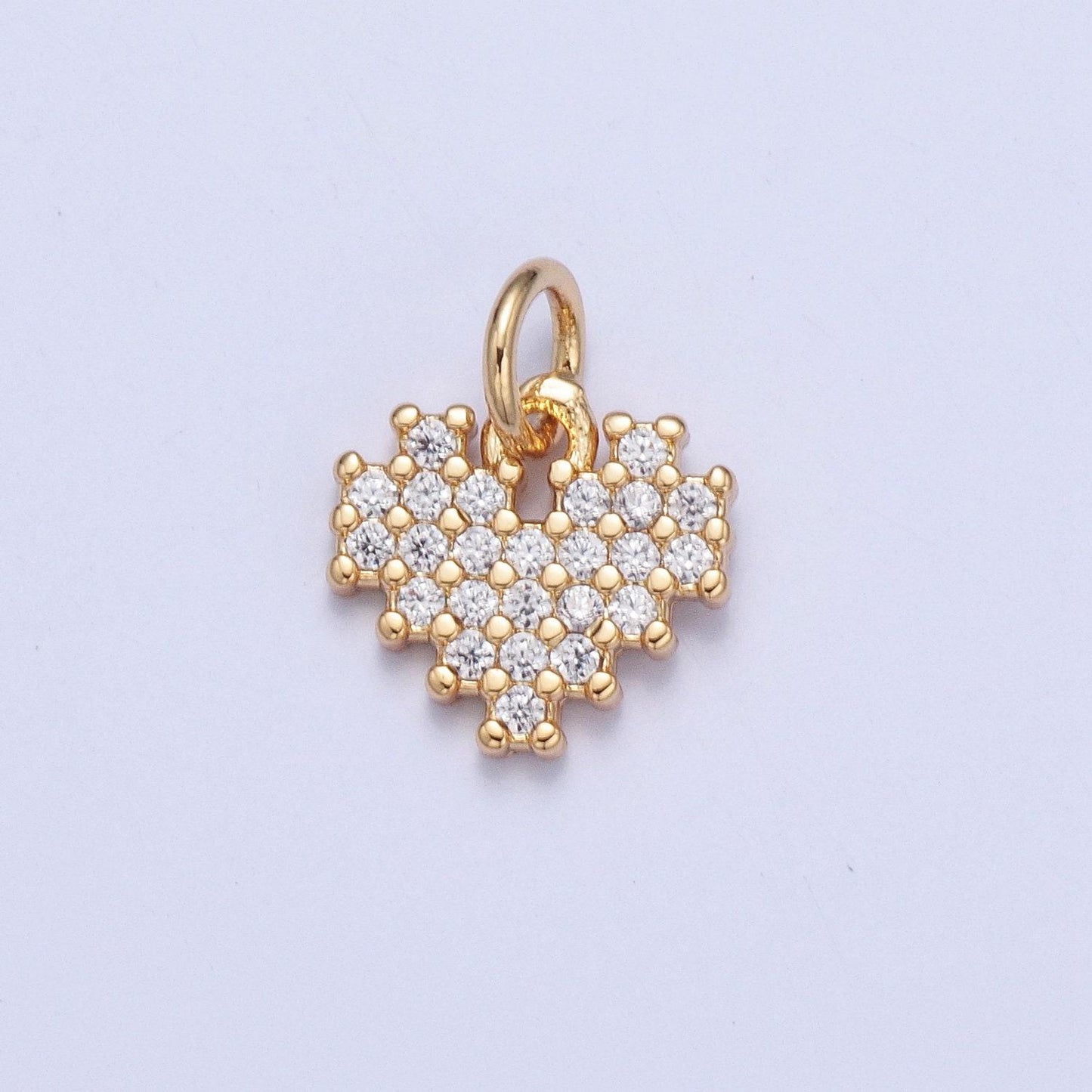 24k gold tiny clear cubic zirconia heart pendant, gold beads spacer for bracelet necklace supply | x-105