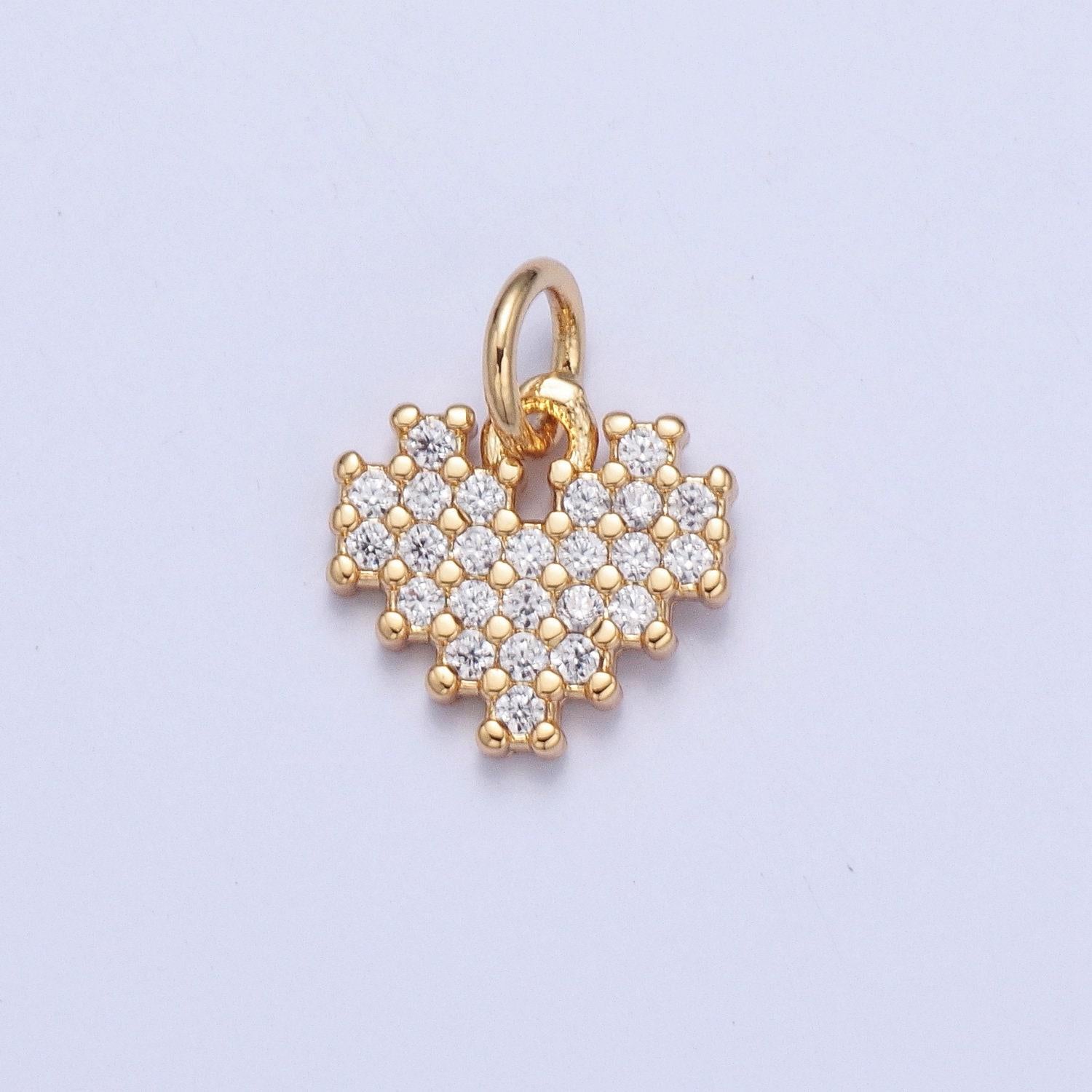 24k gold tiny clear cubic zirconia heart pendant, gold beads spacer for bracelet necklace supply | x-105