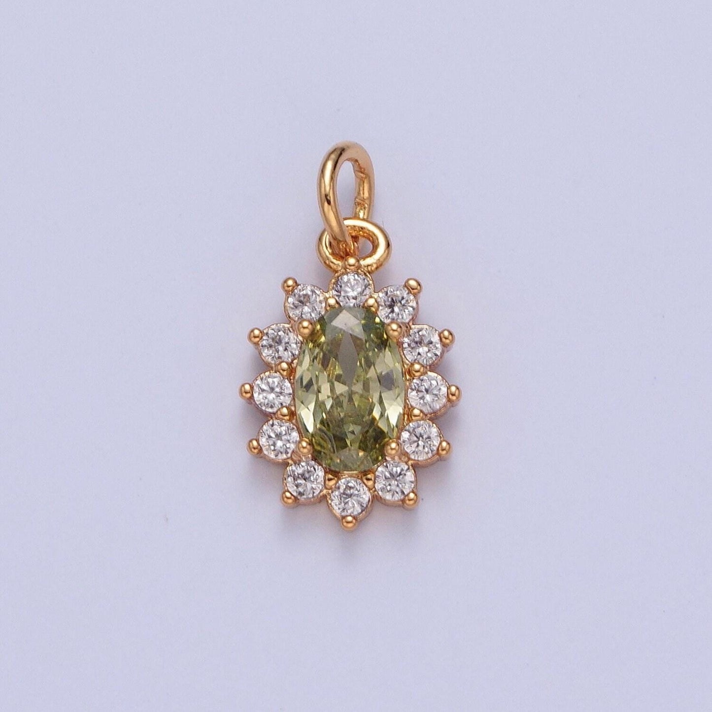24k gold filled dainty rustic oval flower petals micro pave cz stone pendant, add on charm crystal cz stone for jewelry supply | x-082-x-087