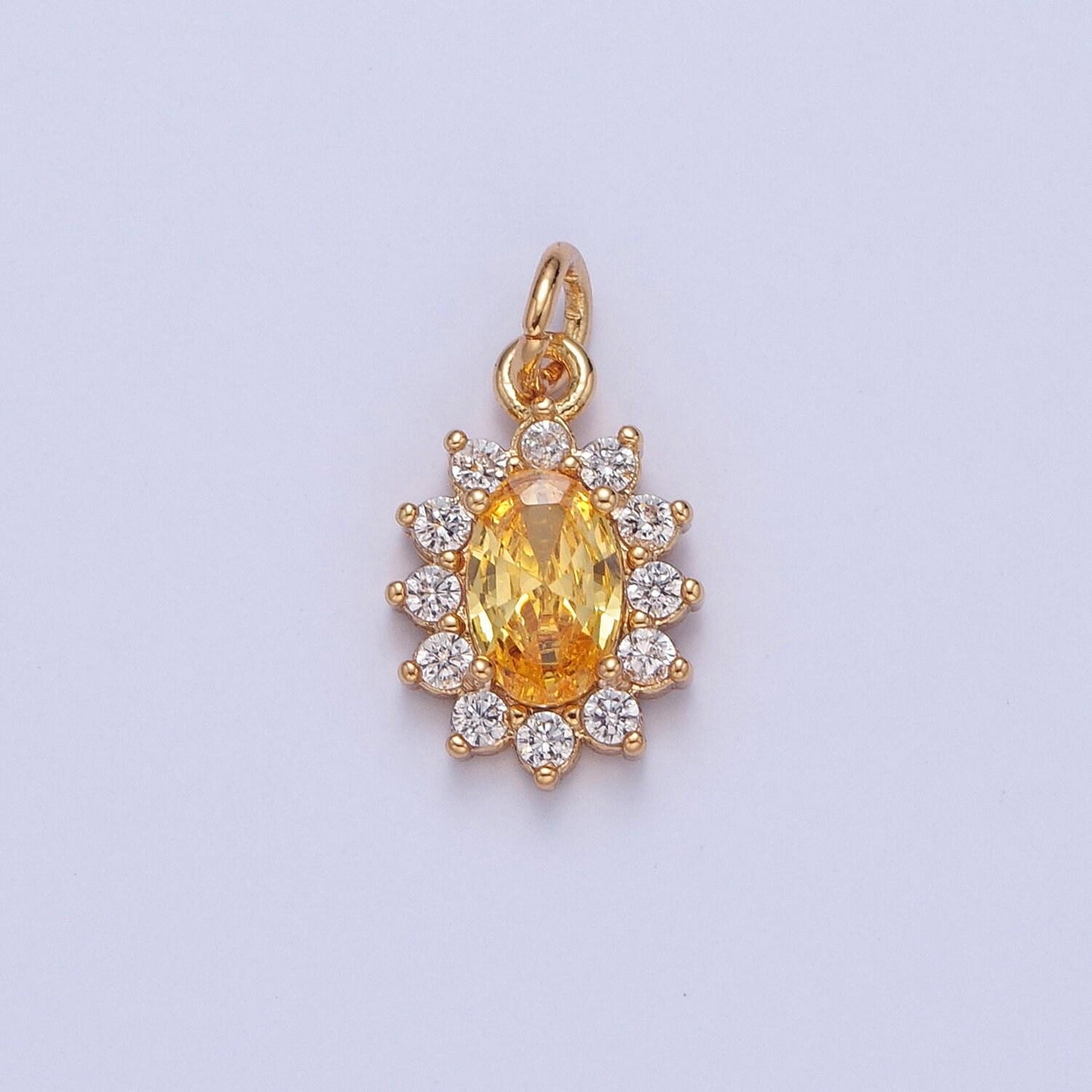 24k gold filled dainty rustic oval flower petals micro pave cz stone pendant, add on charm crystal cz stone for jewelry supply | x-082-x-087