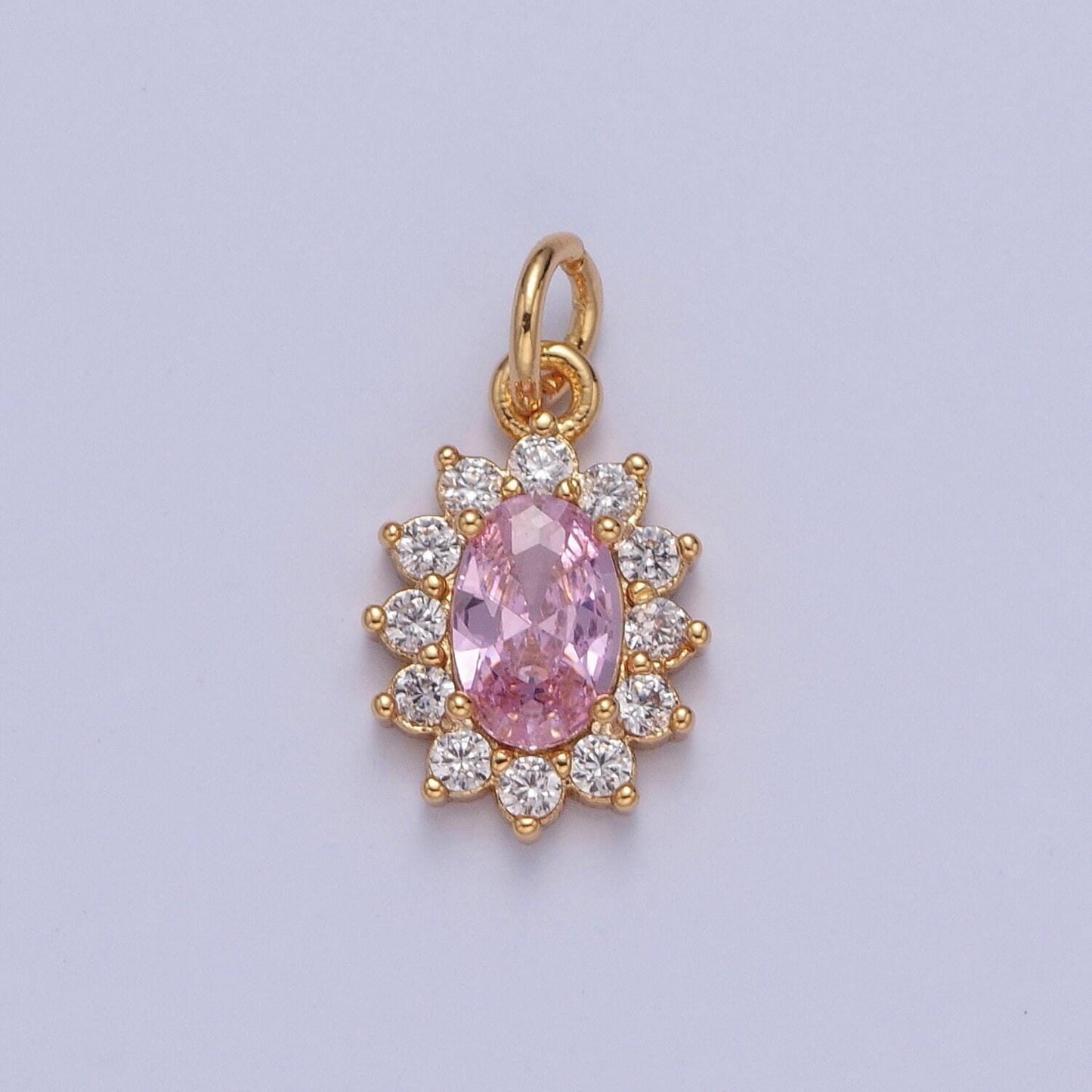 24k gold filled dainty rustic oval flower petals micro pave cz stone pendant, add on charm crystal cz stone for jewelry supply | x-082-x-087