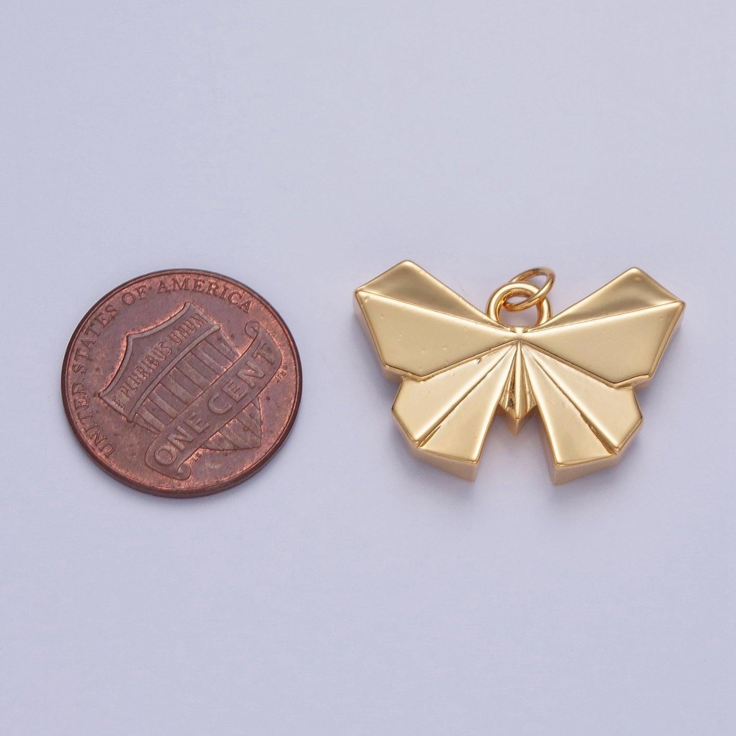 24k gold filled simple origami winged butterfly pendant, minimalistic paper butterfly wings charms for diy jewelry | x-081