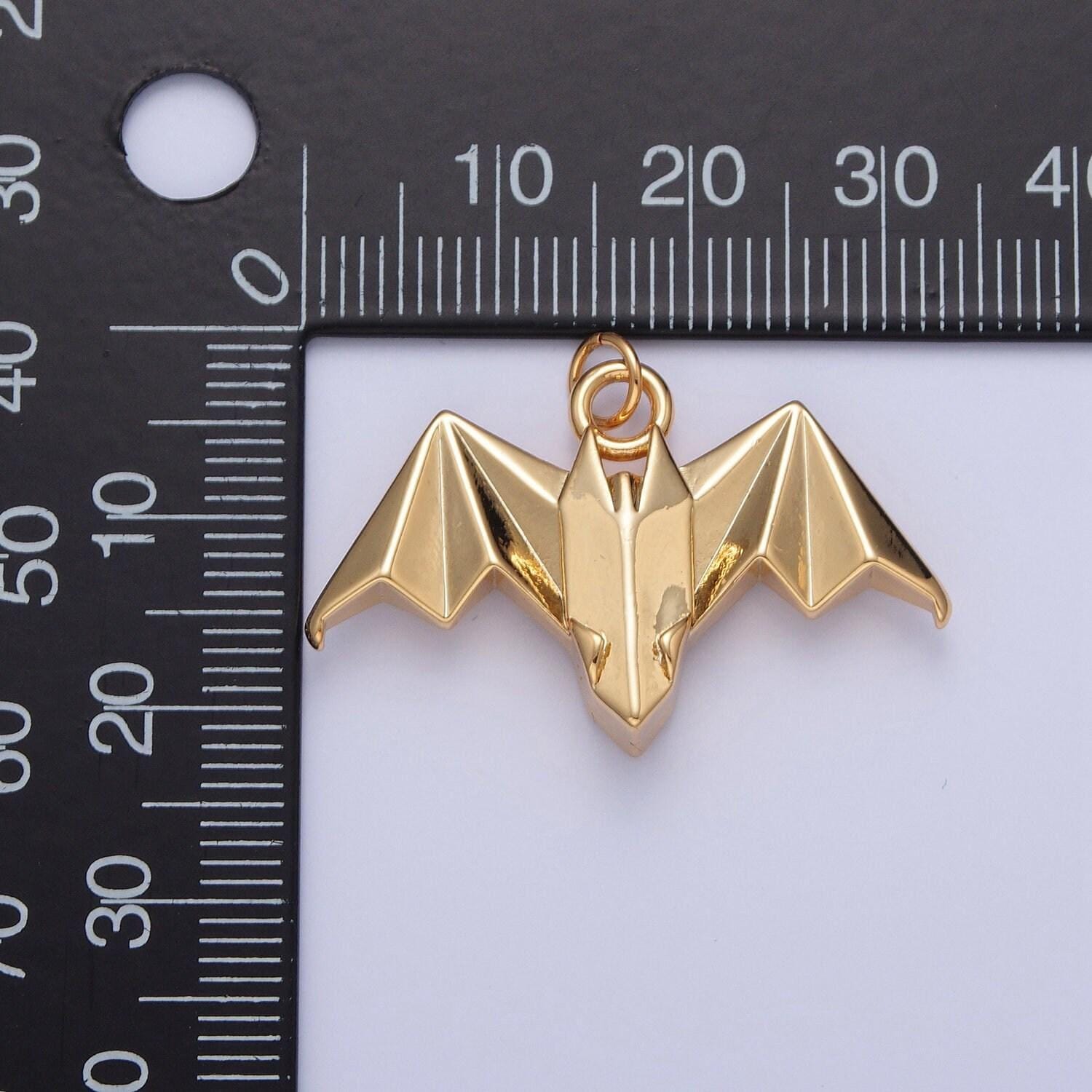 24k gold filled simple origami flying bat pendant, minimalistic paper cave bat charms for diy jewelry | x-080