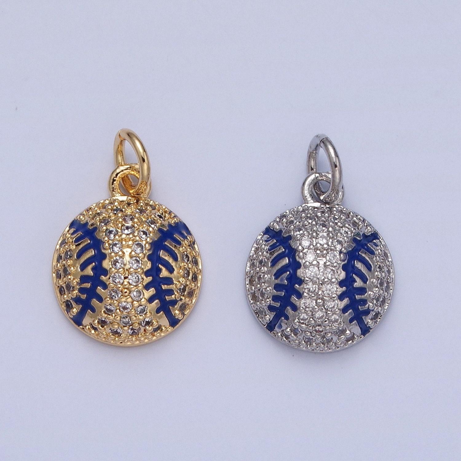 Dainty minimalist baseball pendant, micro pave cz stones ball charm, baseball player gift, charm for necklace bracelet | x-065, x-066