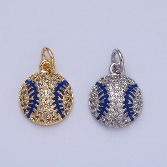 Dainty minimalist baseball pendant, micro pave cz stones ball charm, baseball player gift, charm for necklace bracelet | x-065, x-066