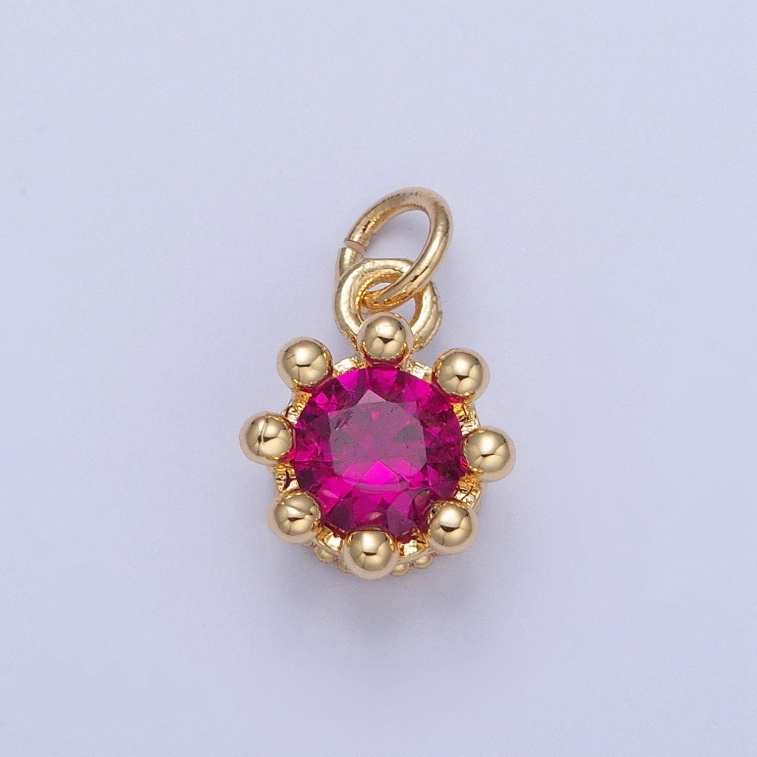 24k gold filled mini round flower-like cz colored stone pendant, add on charm crystal cz stone for necklace bracelet supply | x-060-x-064