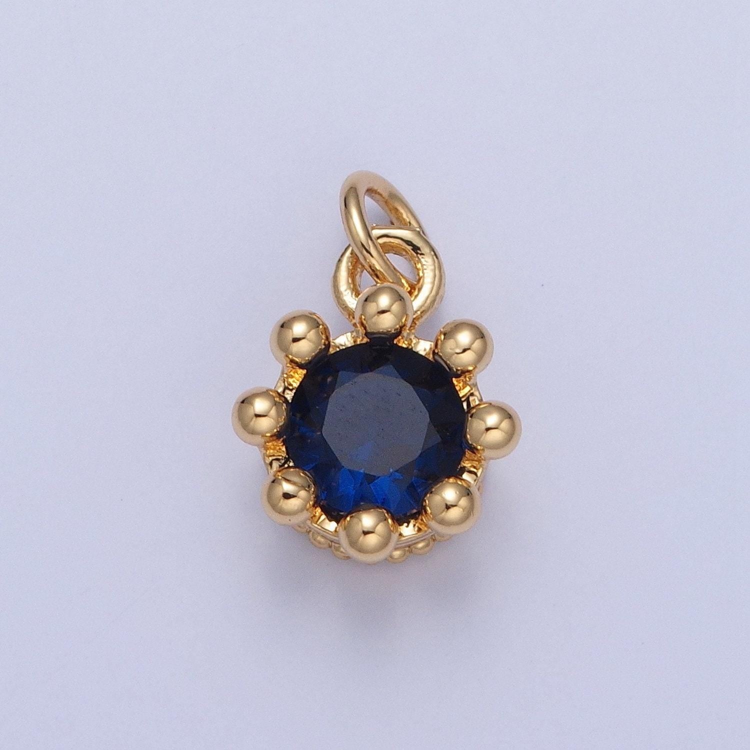 24k gold filled mini round flower-like cz colored stone pendant, add on charm crystal cz stone for necklace bracelet supply | x-060-x-064