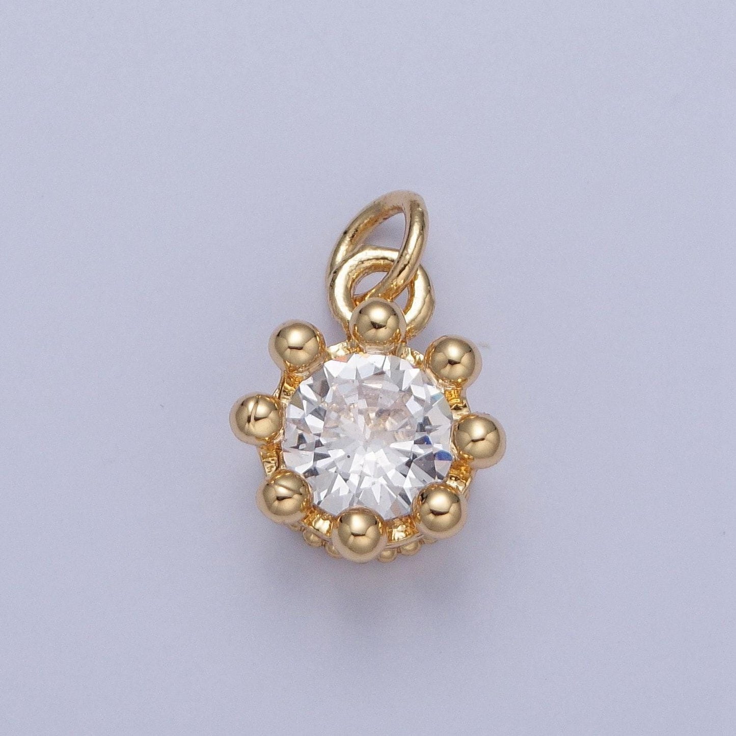 24k gold filled mini round flower-like cz colored stone pendant, add on charm crystal cz stone for necklace bracelet supply | x-060-x-064