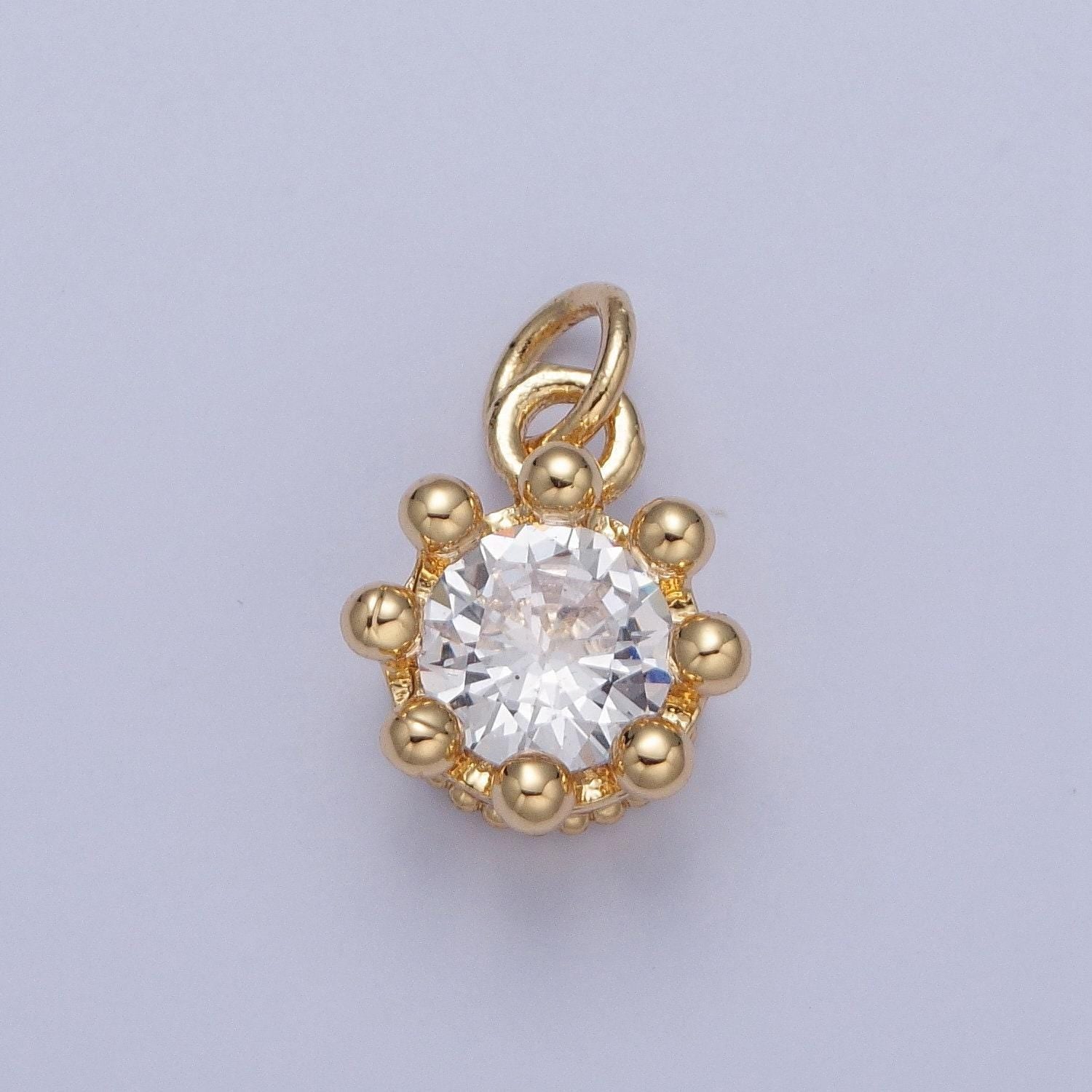 24k gold filled mini round flower-like cz colored stone pendant, add on charm crystal cz stone for necklace bracelet supply | x-060-x-064