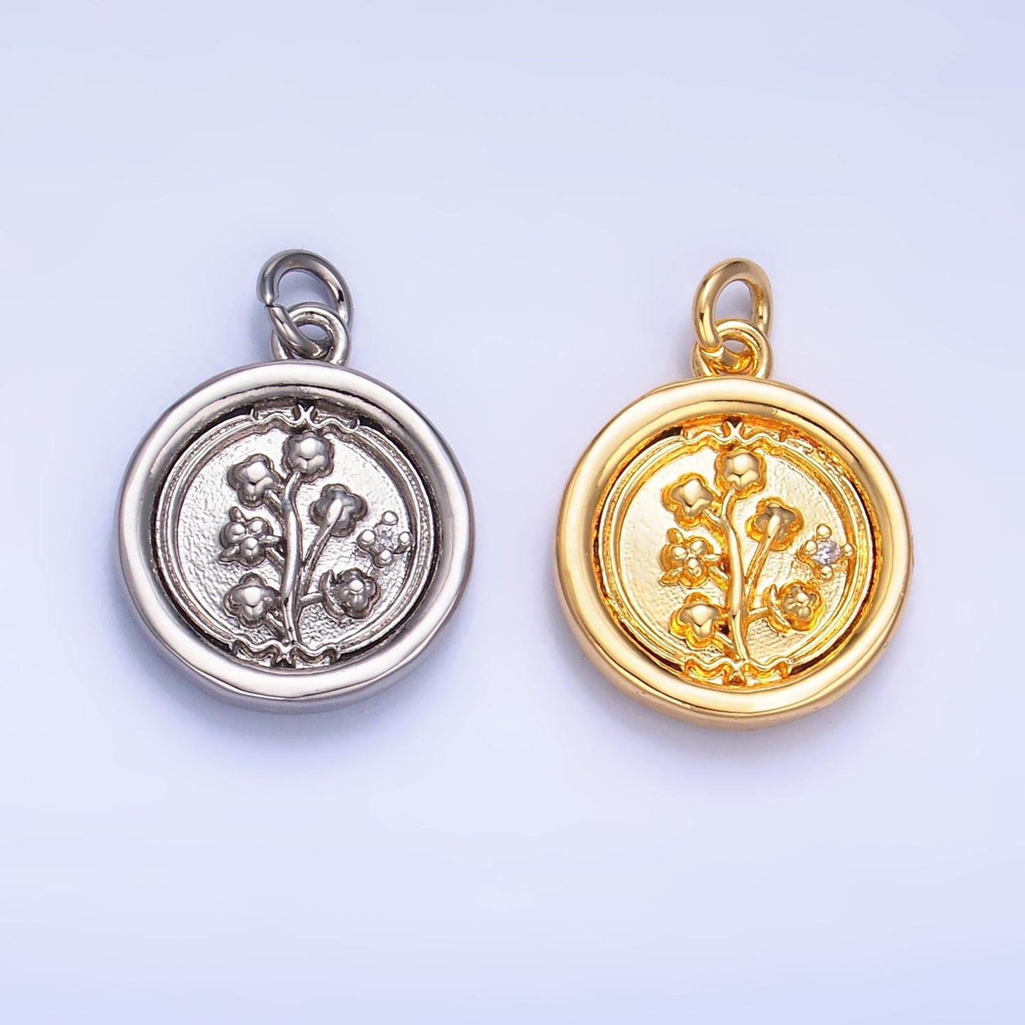 24k gold filled Cotton Blossom flower Charm mini Coin charm | W382
