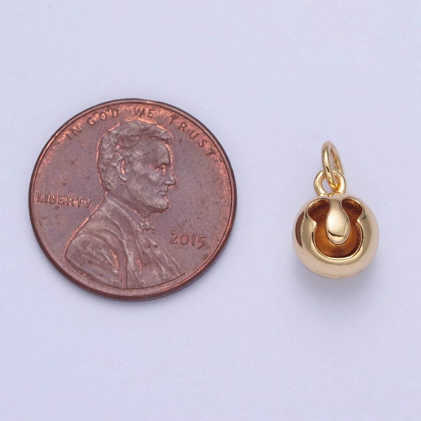 24k gold filled ring bell circular ball hollow u-shape, ball round statement charm for necklace | x-058