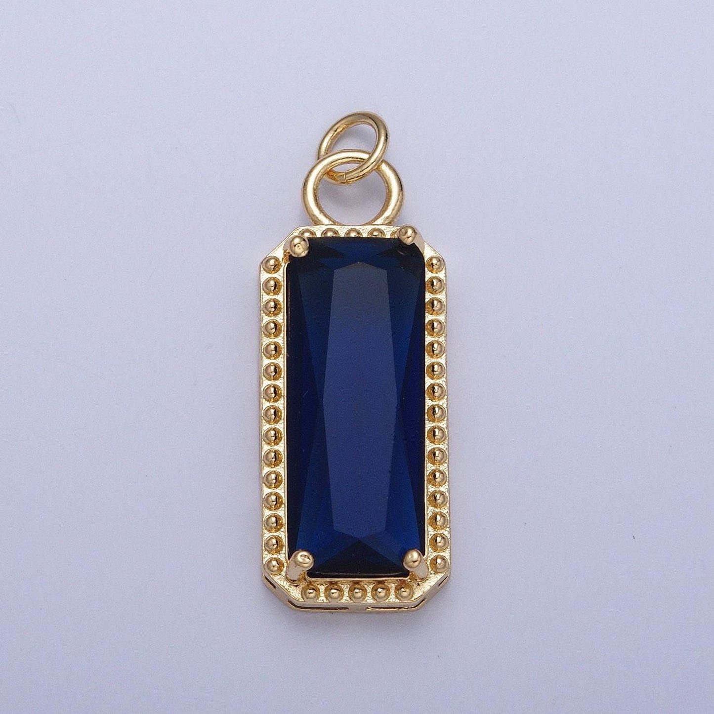 24k gold filled rectangular gemstones teardrop cubic zirconia cz pendant, beaded-edge charm for jewelry necklace making | x-042-x-049