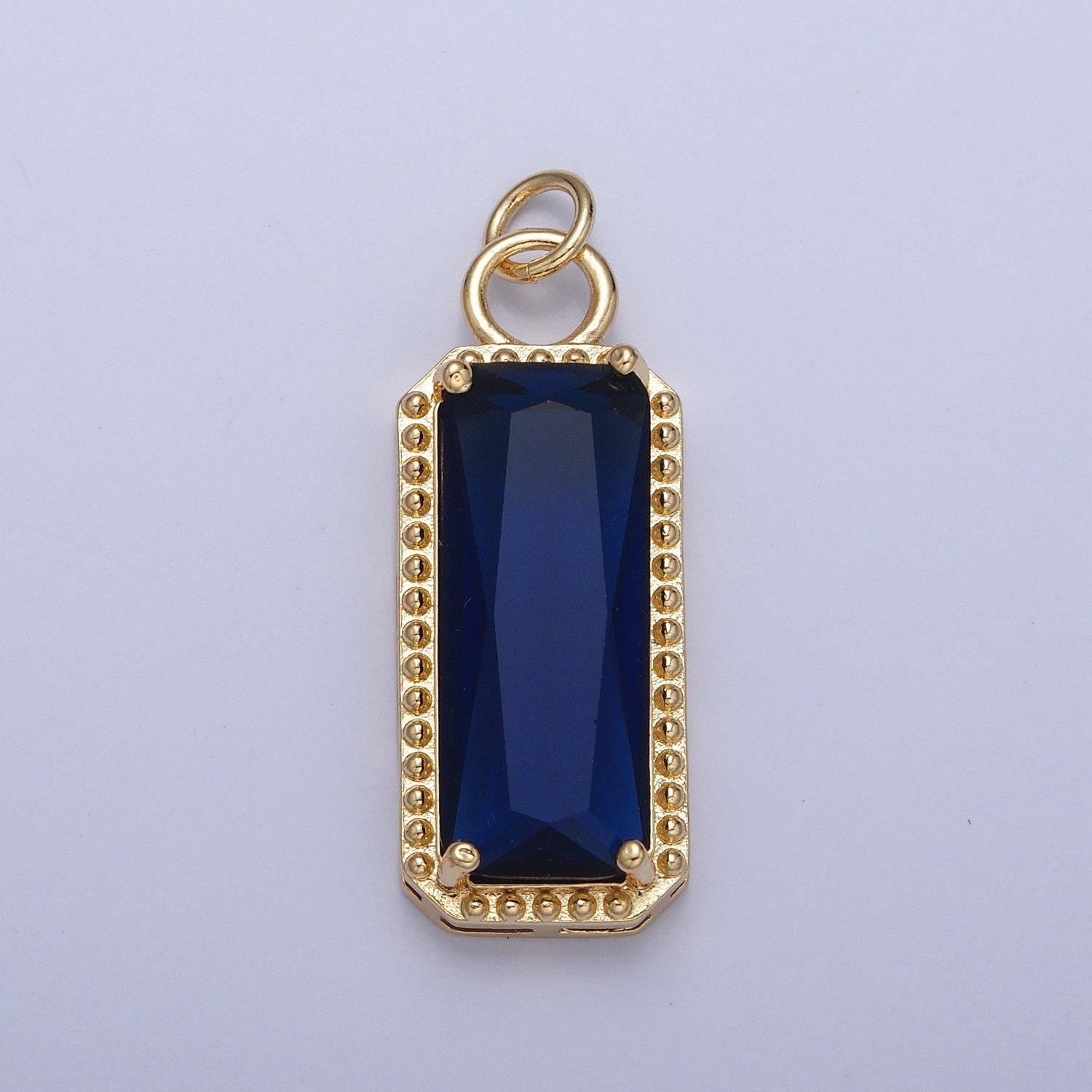 24k gold filled rectangular gemstones teardrop cubic zirconia cz pendant, beaded-edge charm for jewelry necklace making | x-042-x-049