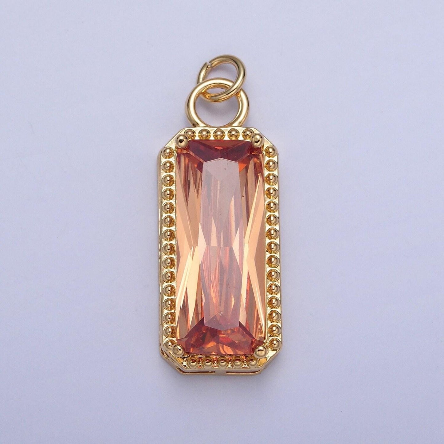 24k gold filled rectangular gemstones teardrop cubic zirconia cz pendant, beaded-edge charm for jewelry necklace making | x-042-x-049