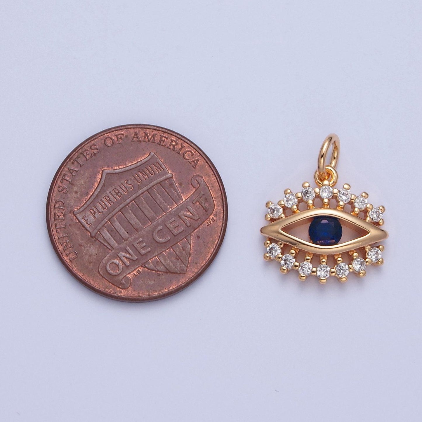 16k gold-filled blue evil eye charm, clear micro pave cubic zirconia cz stones, gold filled tiny pendant diy small amulet piece | x-041