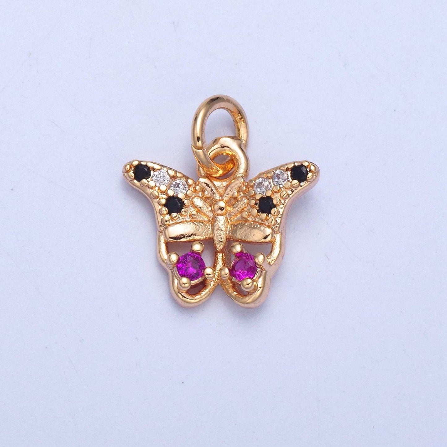 24k gold dainty butterfly colored/clear micro pave cz clear stone pendant, add on crystal cz charm for necklace bracelet | x-038, x-039