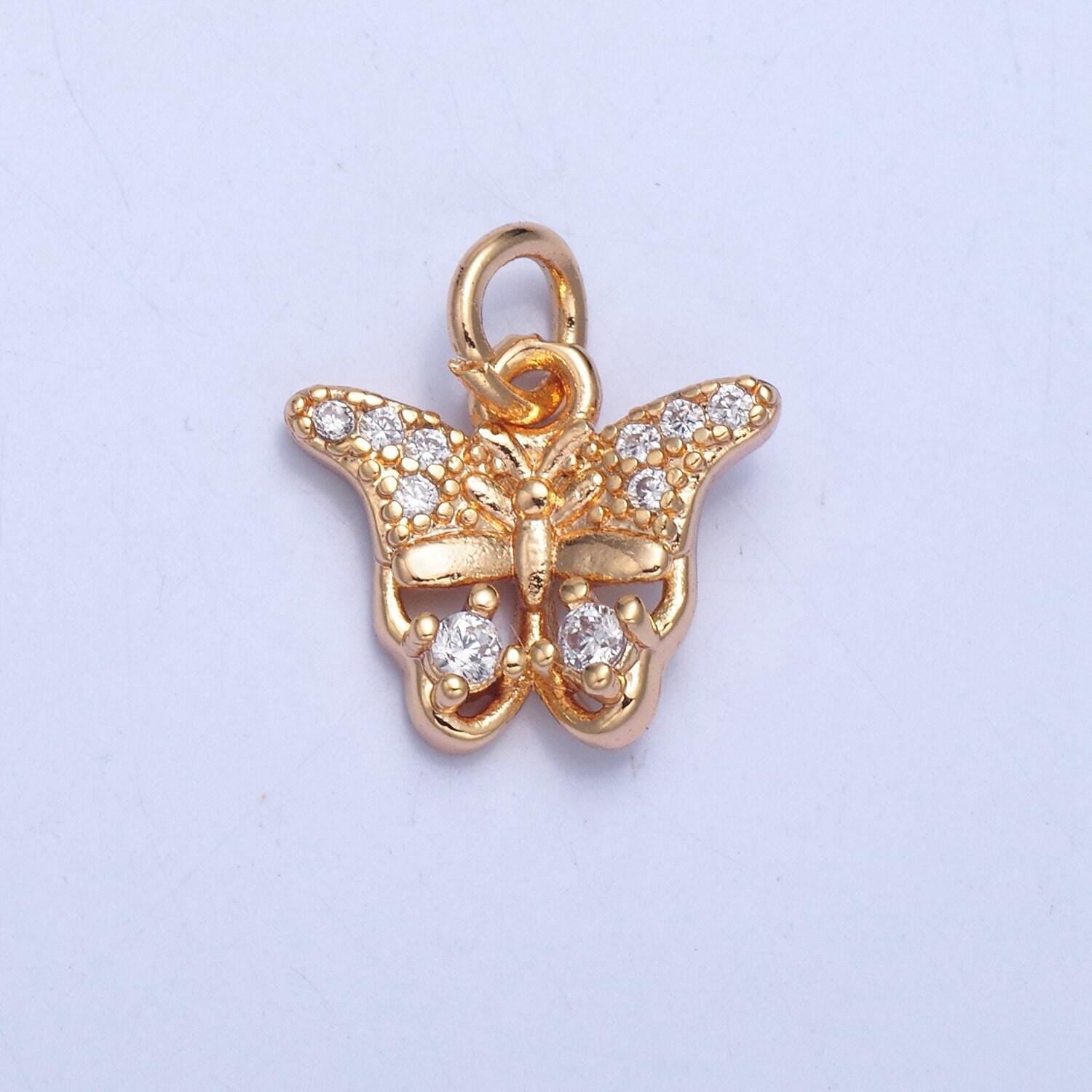 24k gold dainty butterfly colored/clear micro pave cz clear stone pendant, add on crystal cz charm for necklace bracelet | x-038, x-039