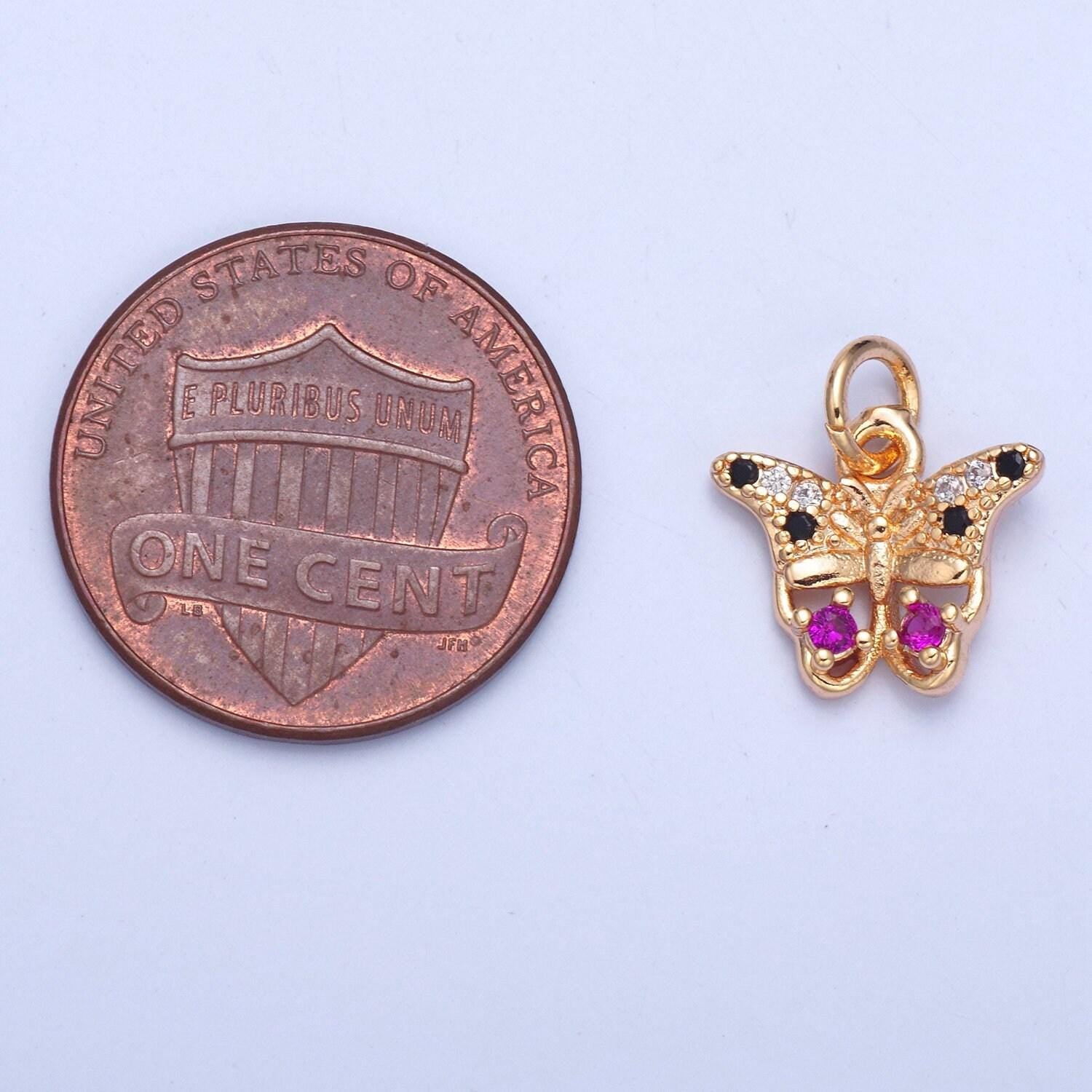 24k gold dainty butterfly colored/clear micro pave cz clear stone pendant, add on crystal cz charm for necklace bracelet | x-038, x-039