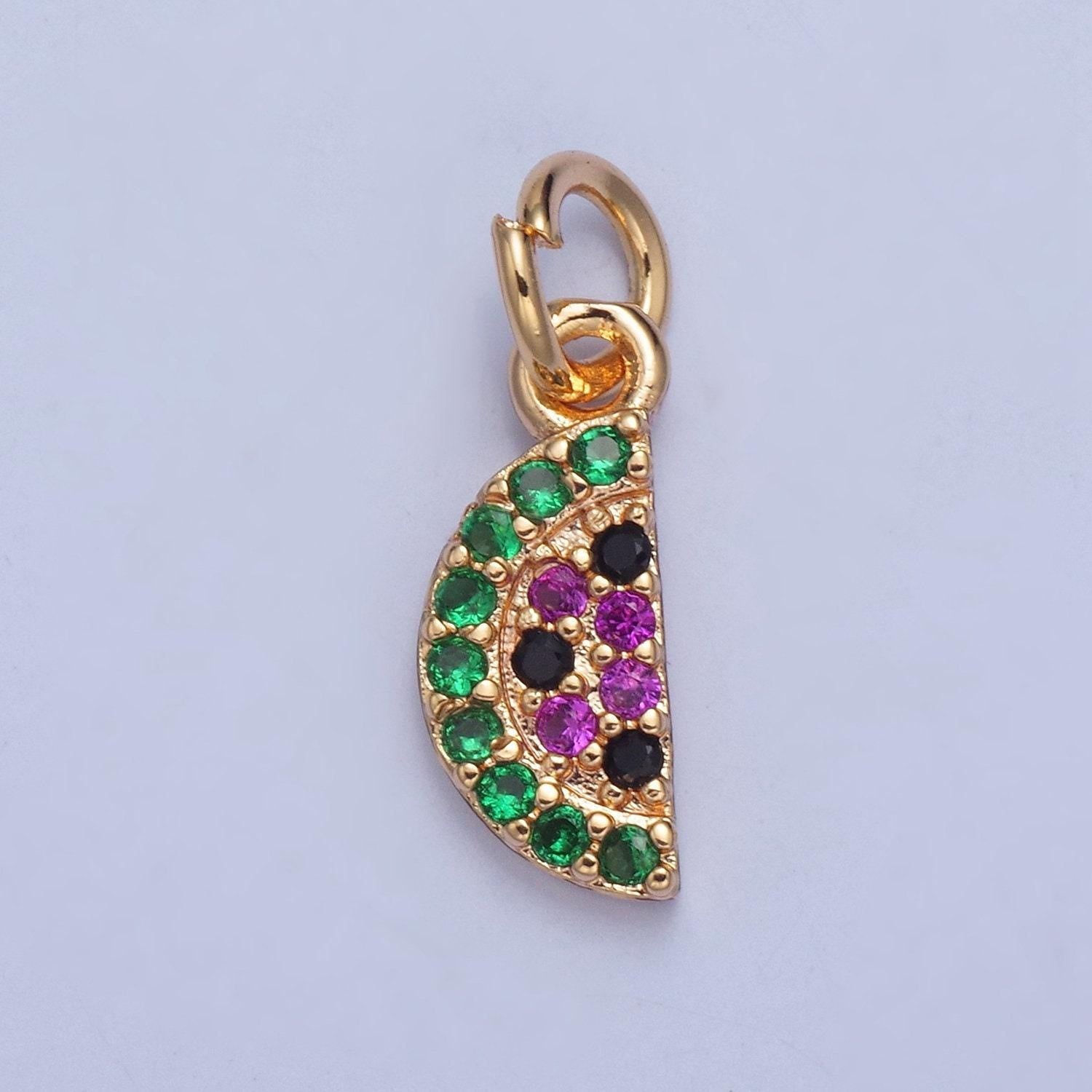 24k gold watermelon colored/clear micro pave cz clear stone pendant, add on charm crystal cz for necklace bracelet supply | x-034, x-035