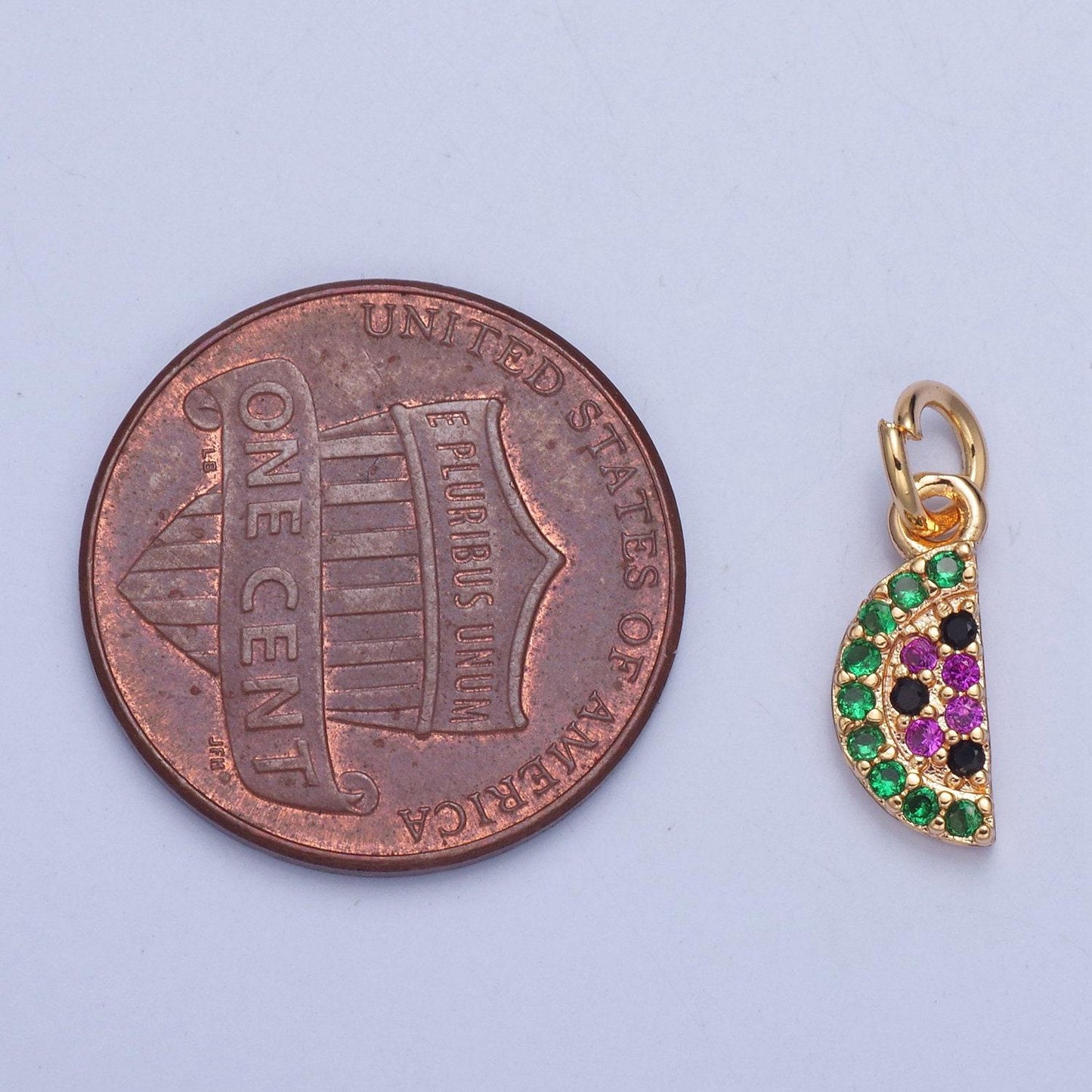 24k gold watermelon colored/clear micro pave cz clear stone pendant, add on charm crystal cz for necklace bracelet supply | x-034, x-035