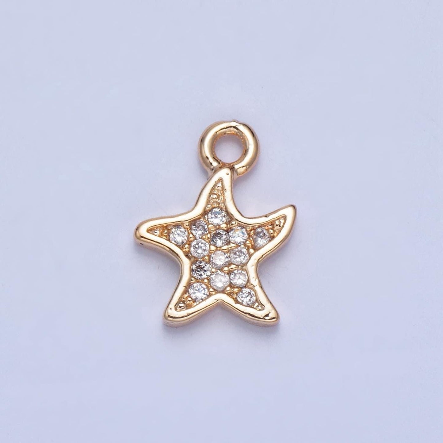 24k gold dainty playful starfish micro pave cz clear stone pendant, add on star charm dainty crystal cz for necklace bracelet supply | x-030