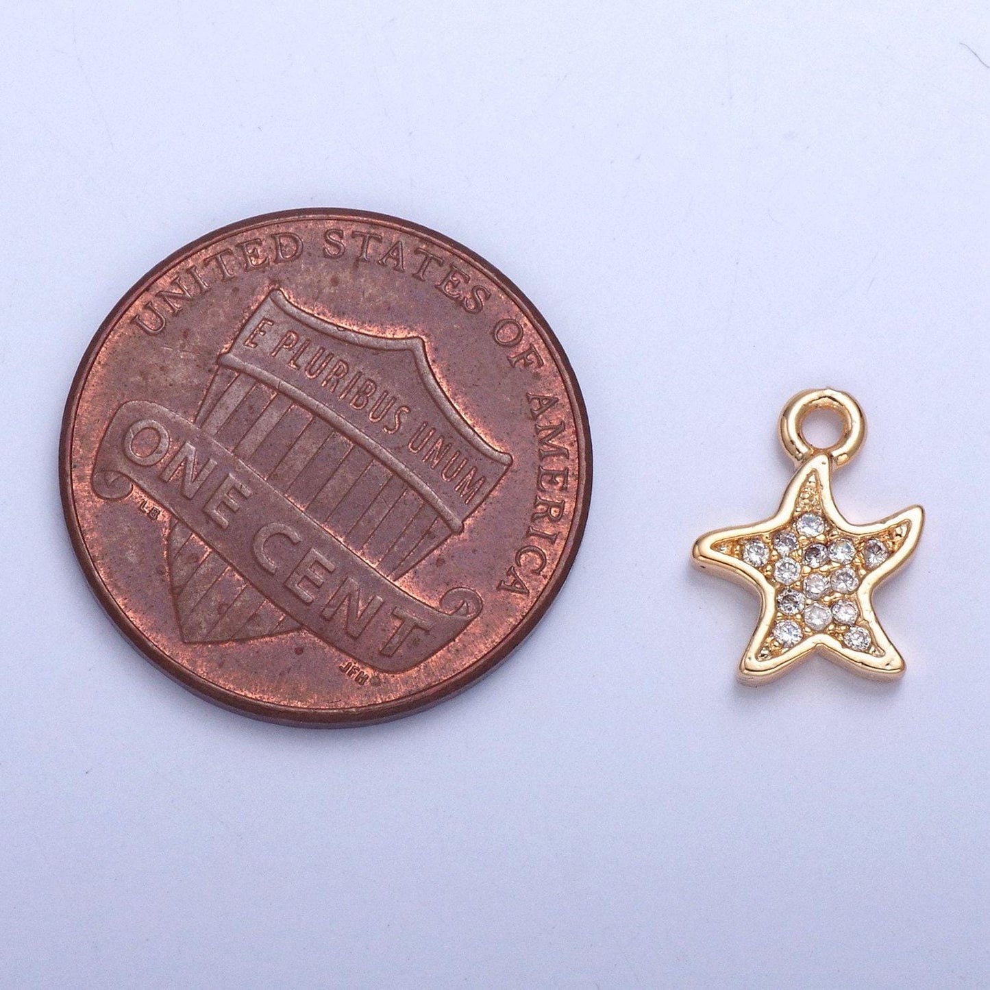 24k gold dainty playful starfish micro pave cz clear stone pendant, add on star charm dainty crystal cz for necklace bracelet supply | x-030