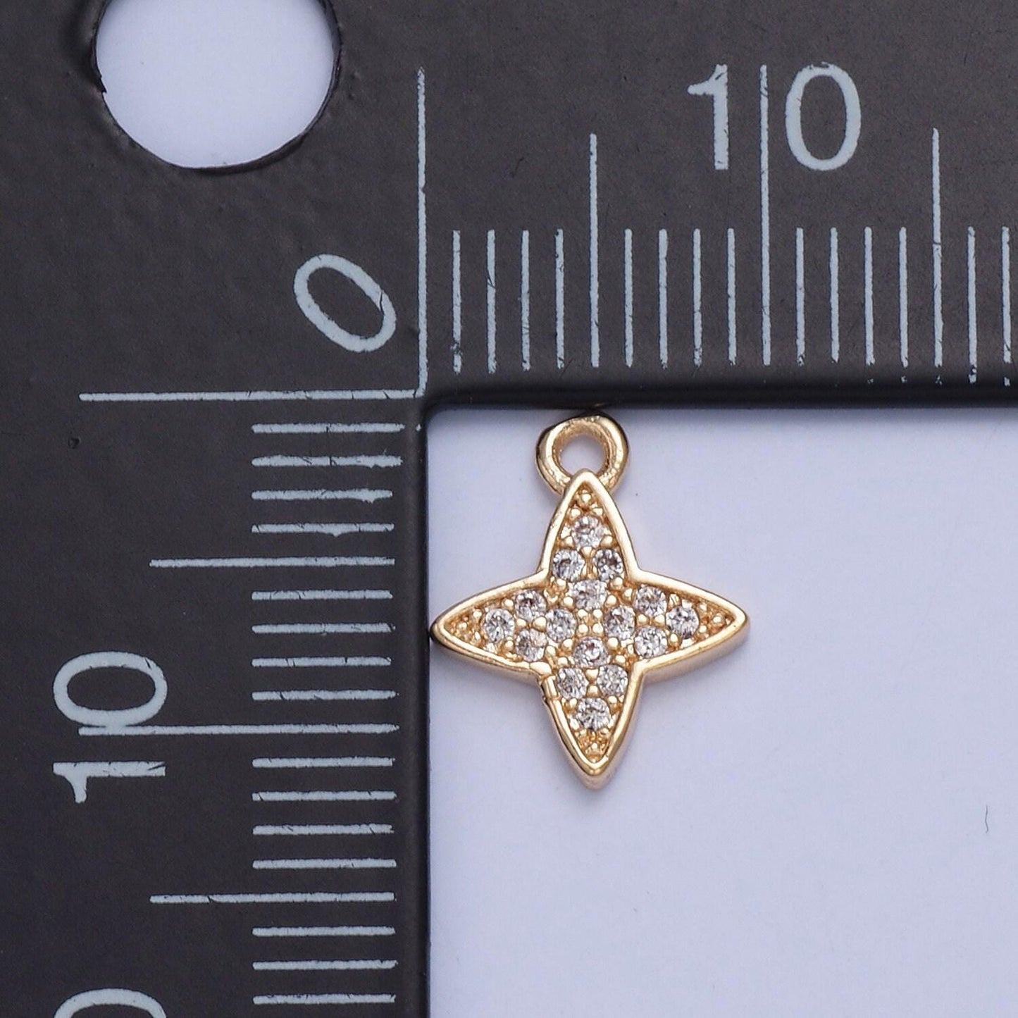 24k gold mini 4-point star micro pave cz clear stone pendant, add on charm dainty crystal cz stone for necklace bracelet supply | x-026