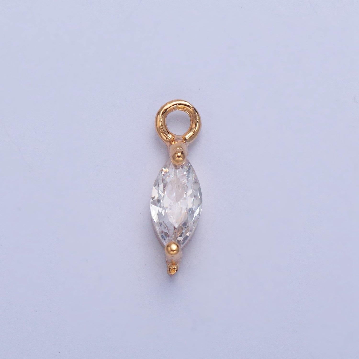 24k gold mini marquise crystal diamond spheroid cz clear stone pendant, dainty crystal cz stone for necklace bracelet supply | x-024