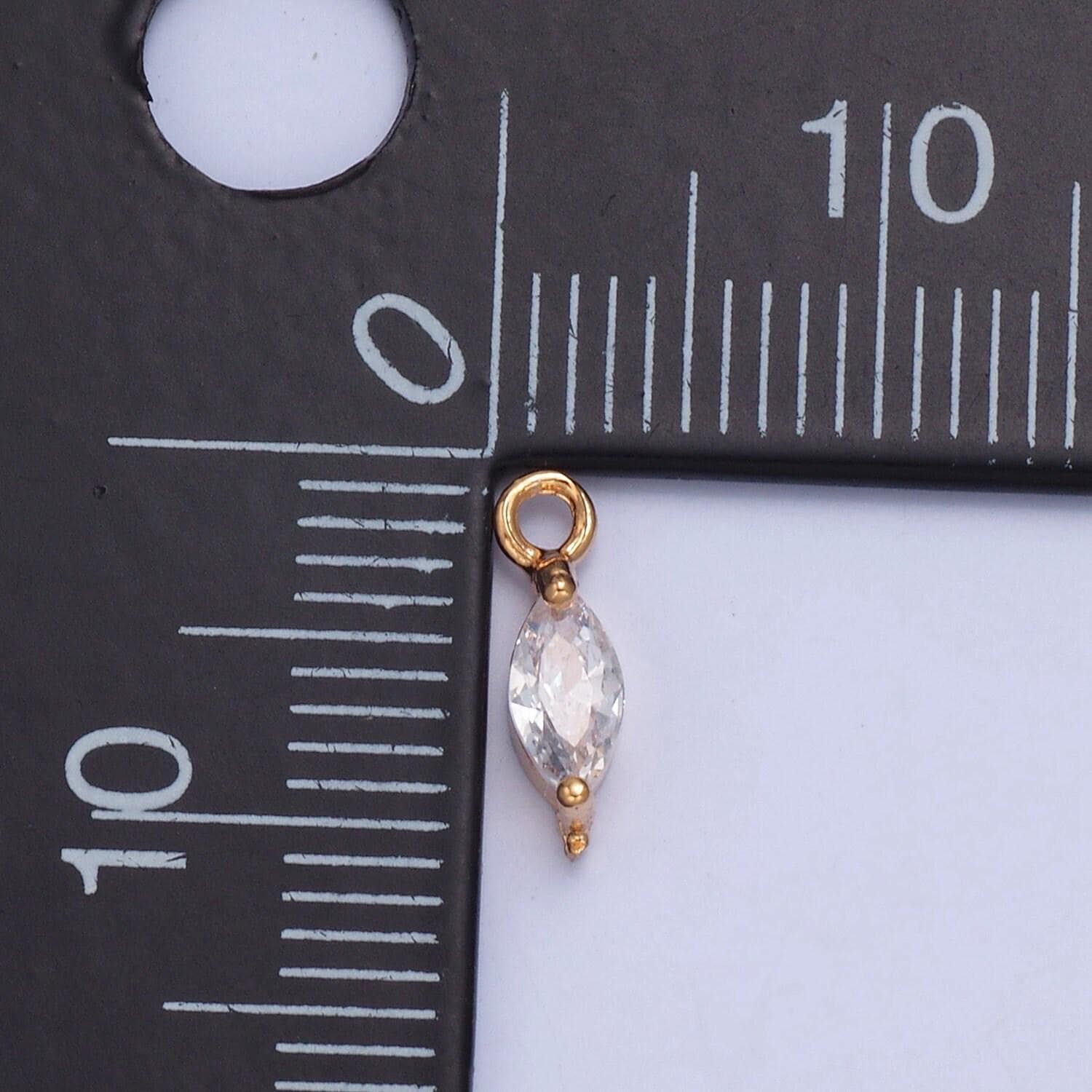 24k gold mini marquise crystal diamond spheroid cz clear stone pendant, dainty crystal cz stone for necklace bracelet supply | x-024