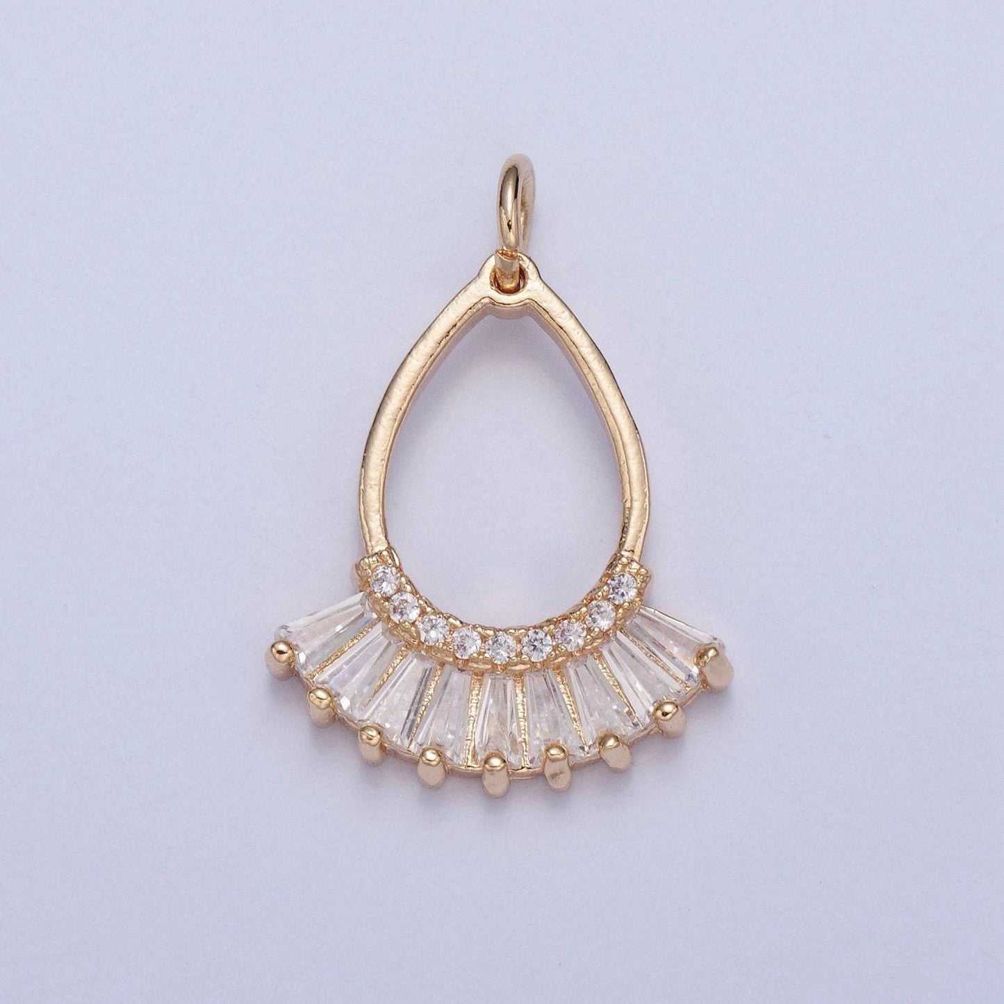 Gold oval teardrop-shaped fan charm baguette cubic charm pendant dangle charms for necklace earring supply component | x-021