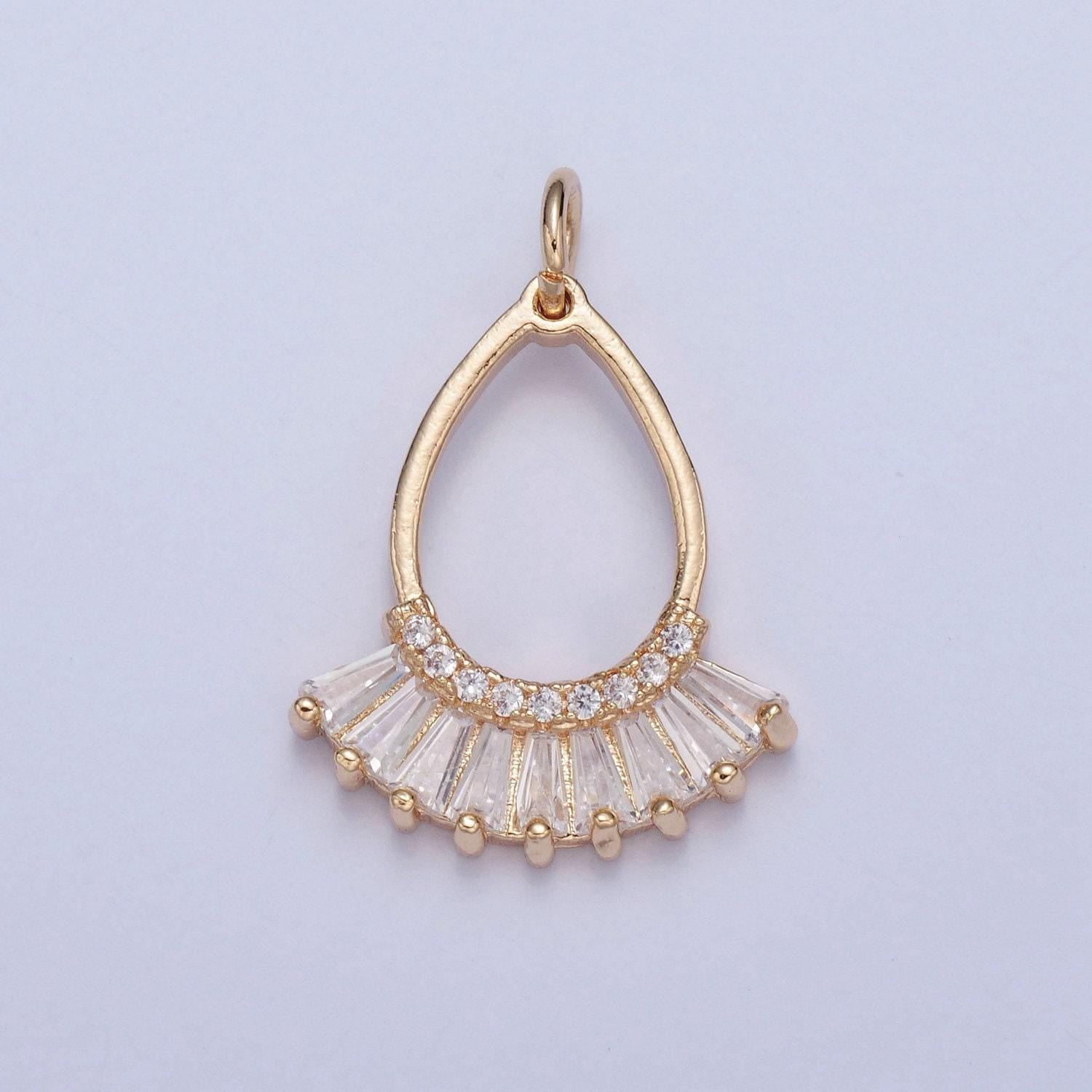 Gold oval teardrop-shaped fan charm baguette cubic charm pendant dangle charms for necklace earring supply component | x-021