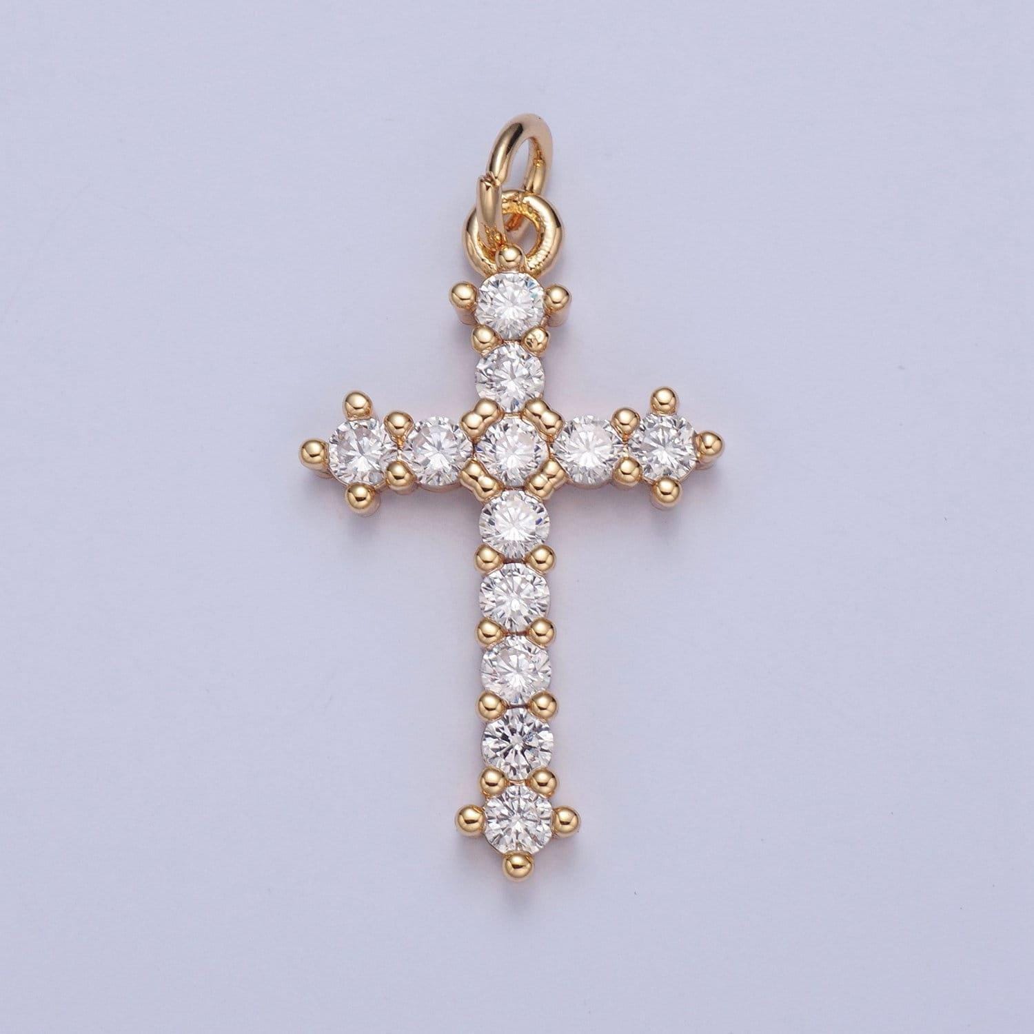 Dainty cross charms, micro pave mini cross w/ cz stones and beads, religious jewelry, 16k gold filled cross charm add on pendant | x-020