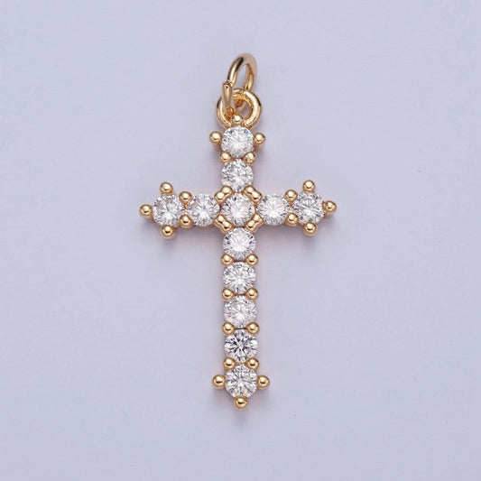 Dainty cross charms, micro pave mini cross w/ cz stones and beads, religious jewelry, 16k gold filled cross charm add on pendant | x-020