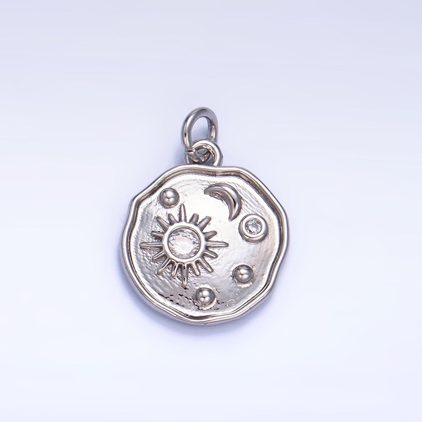 24K Gold Filled Clear CZ Celestial Sun Ray Star Round Charm | W379