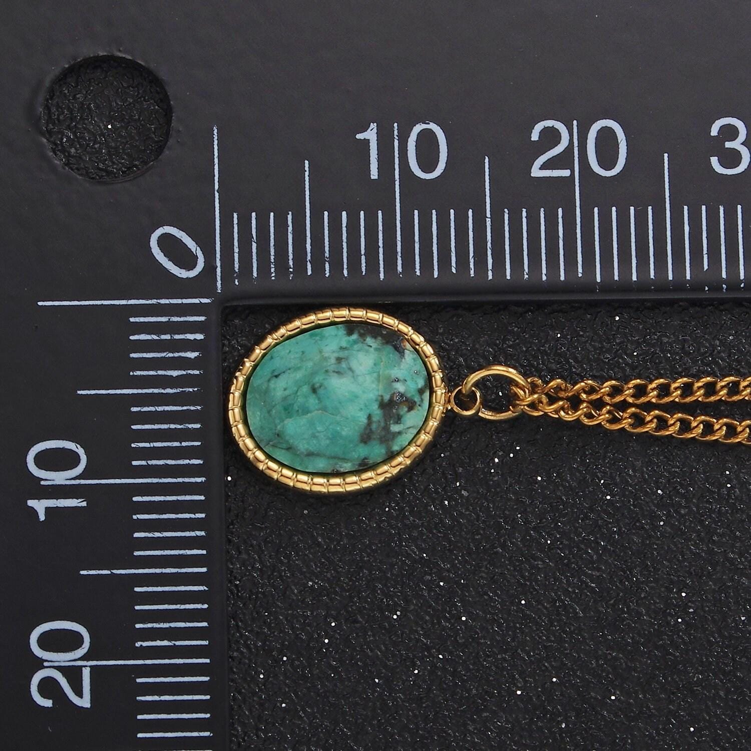 Stainless steel turquoise oval bezel curb chain 16 inch necklace w. extender | wa-2471