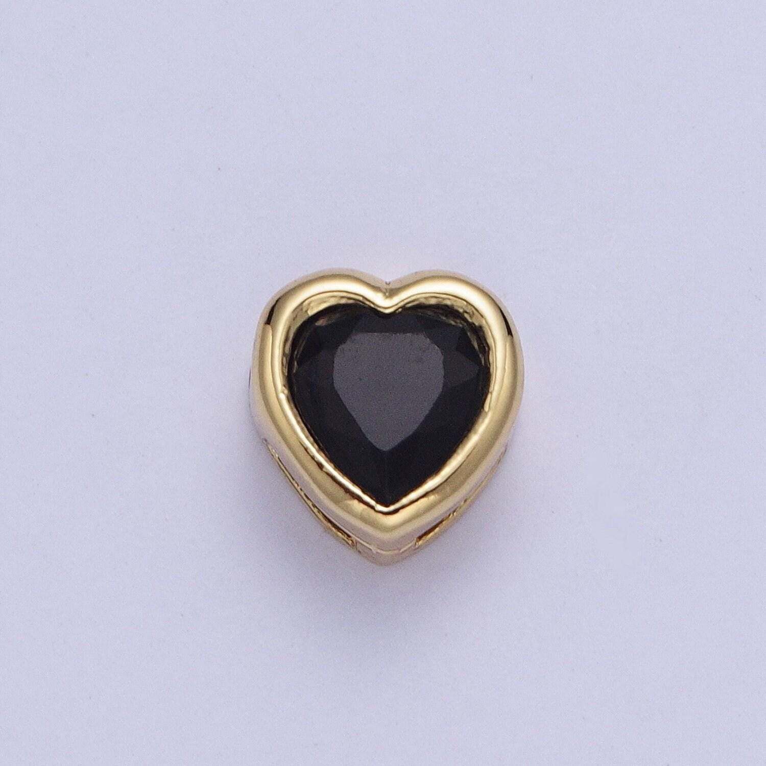 24k gold plated dainty cz heart spacer bead, gold heart spacer beads cz, small heart spacers for bracelet necklace | w-912~w-919