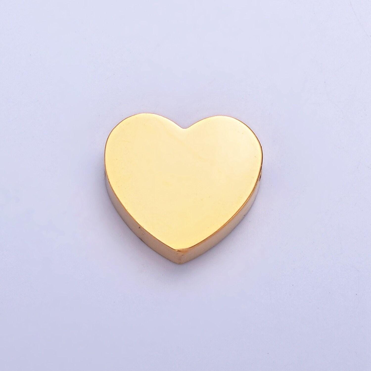 Small gold, silver stainless steel dainty heart love charm hole spacer bead, for diy jewelry european charms beaded bracelet | w-849, w-850