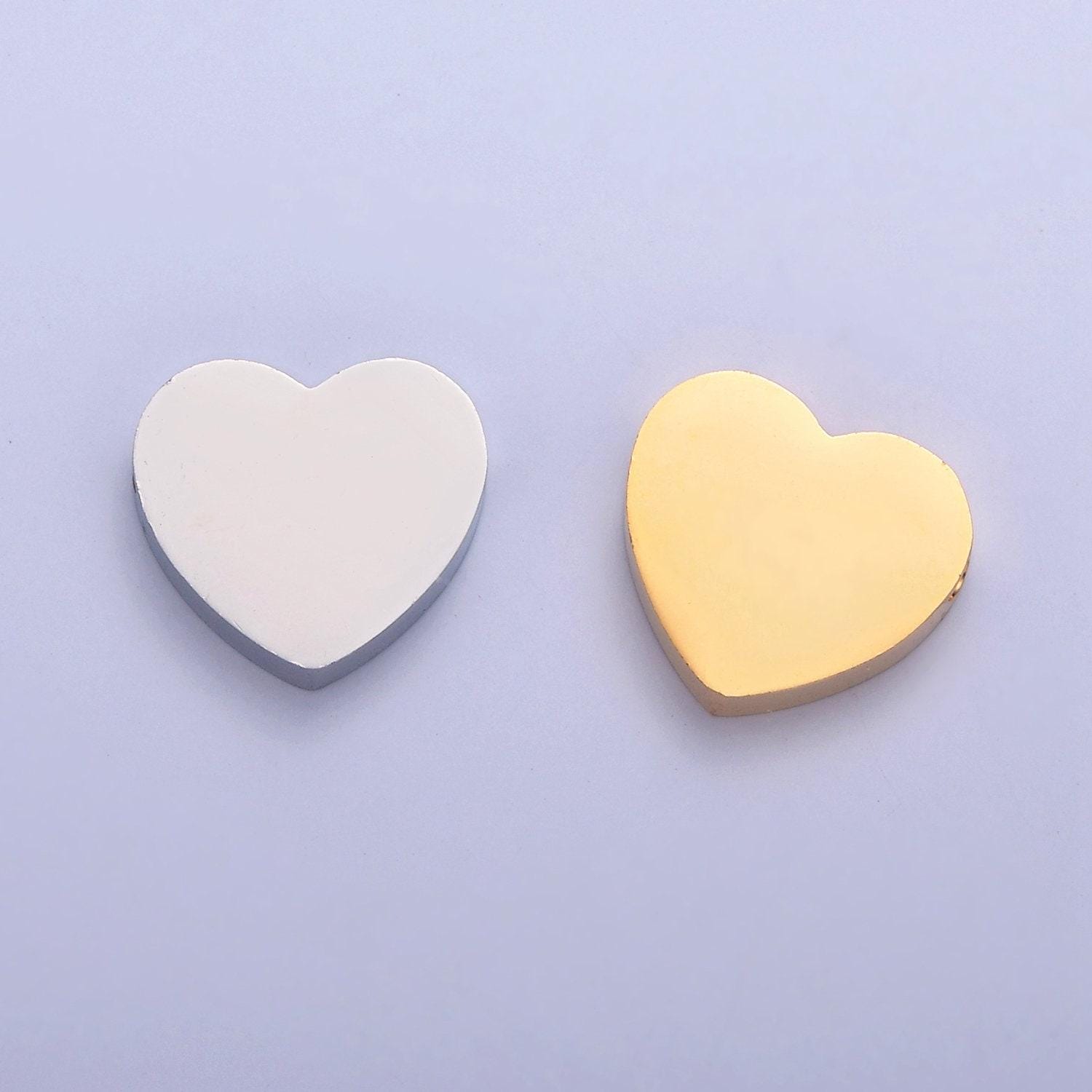 Gold, silver stainless steel dainty heart love charm hole spacer bead, for diy jewelry making european charms beaded bracelet | w-847, w-848