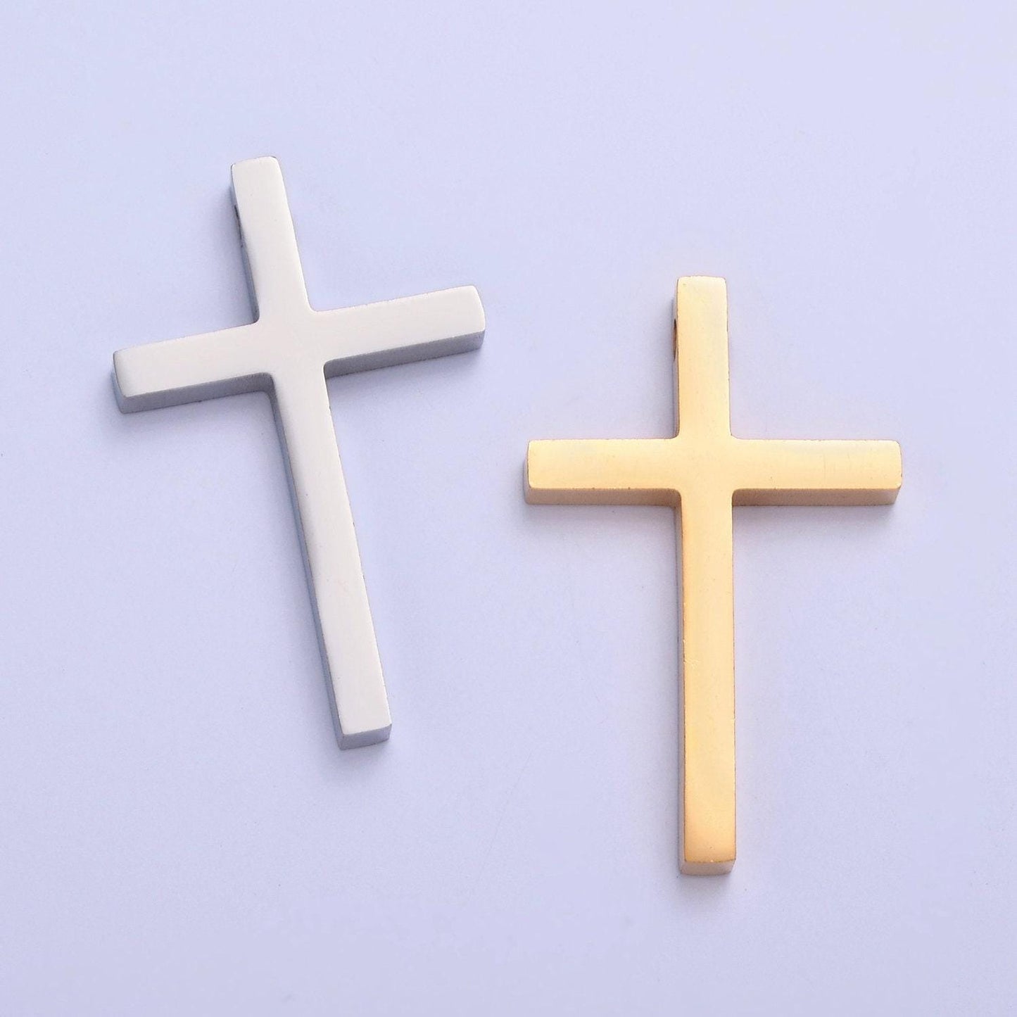 Gold, silver minimalist thin cross spacer bead, stainless steel beads for diy jewelry making european charms beaded bracelet | w-841, w-842