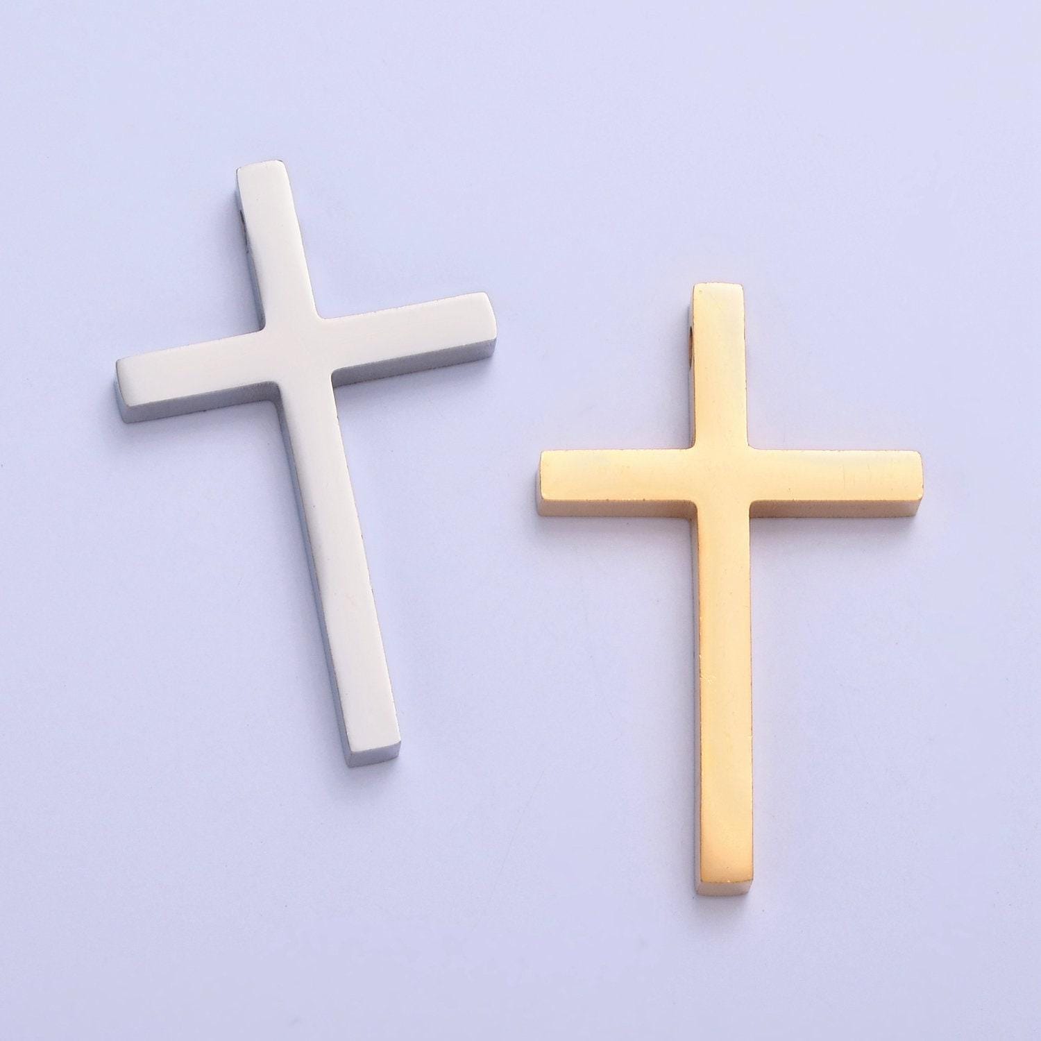 Gold, silver minimalist thin cross spacer bead, stainless steel beads for diy jewelry making european charms beaded bracelet | w-841, w-842