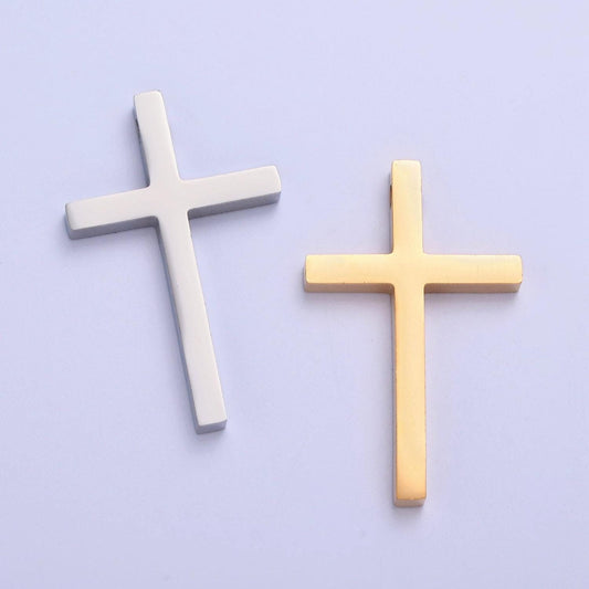 Gold, silver minimalist thin cross spacer bead, stainless steel beads for diy jewelry making european charms beaded bracelet | w-841, w-842