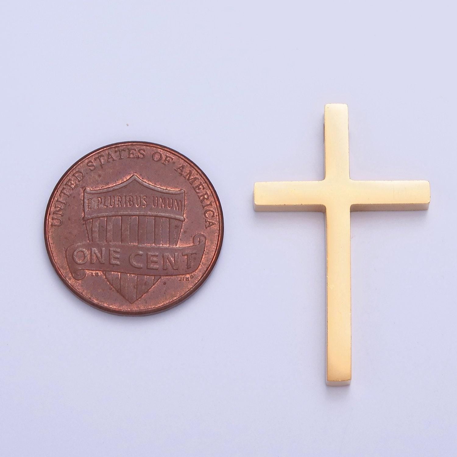 Gold, silver minimalist thin cross spacer bead, stainless steel beads for diy jewelry making european charms beaded bracelet | w-841, w-842