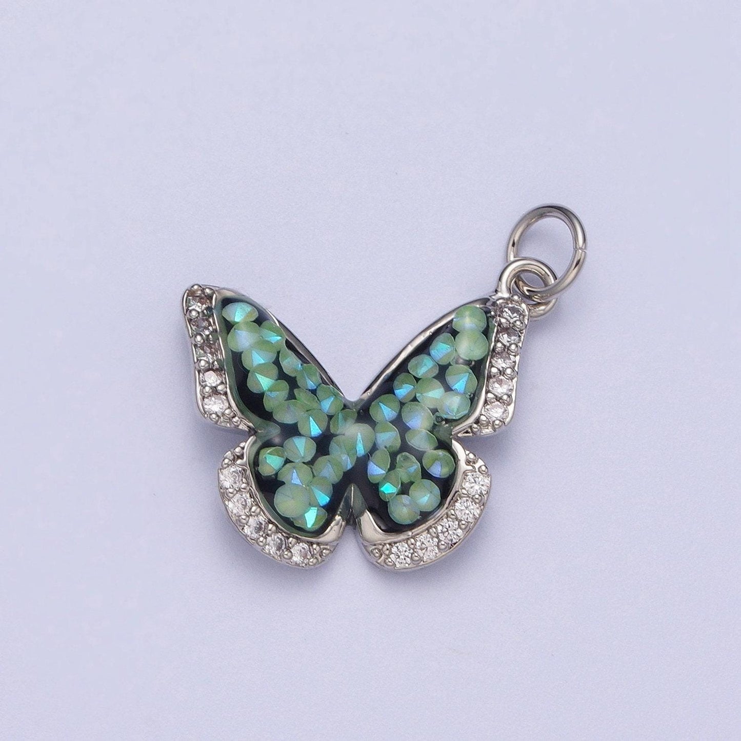 Dainty silver cz mariposa butterfly pendant, white gold filled micro paved clear cz colored ab stone mariposa butterflies charm