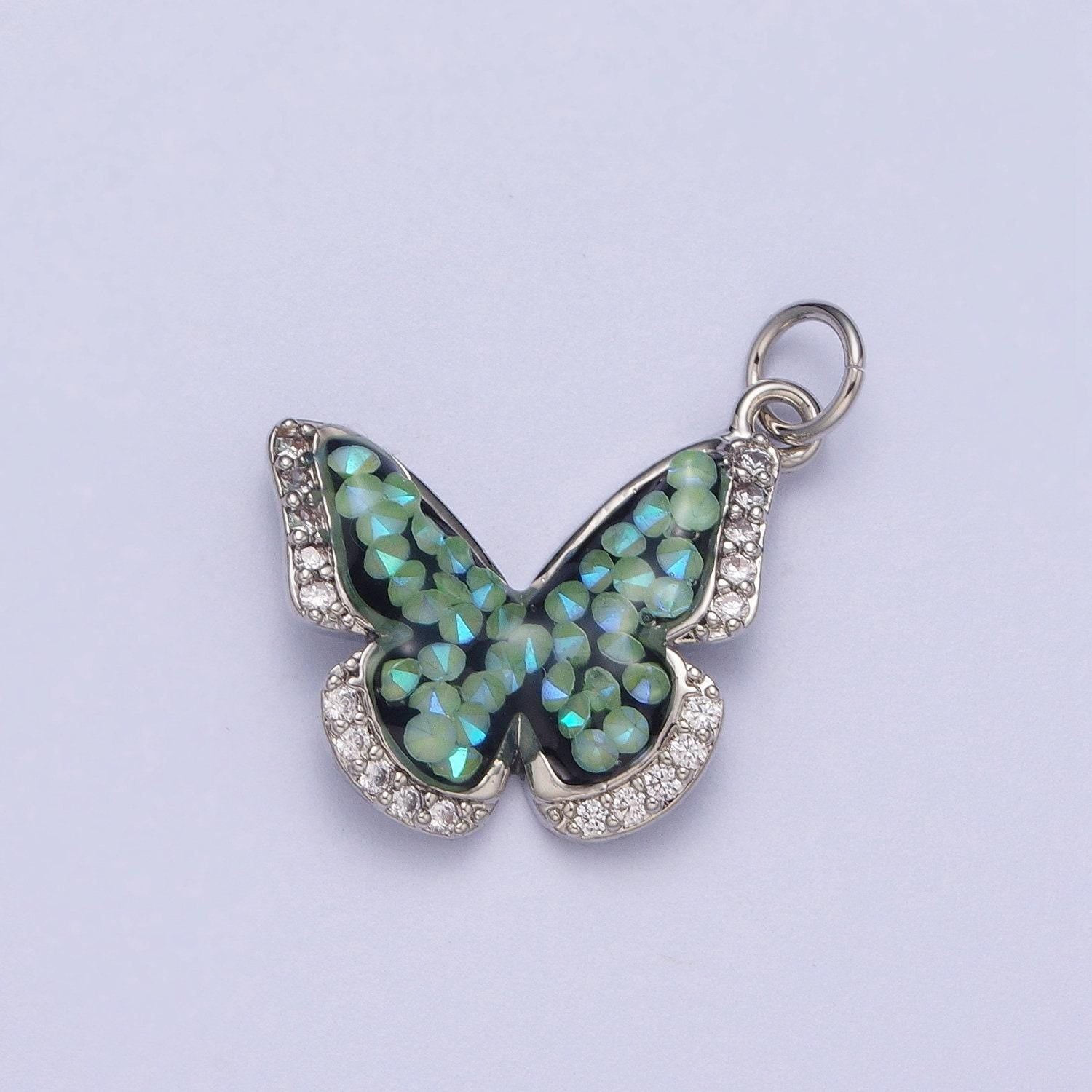 Dainty silver cz mariposa butterfly pendant, white gold filled micro paved clear cz colored ab stone mariposa butterflies charm