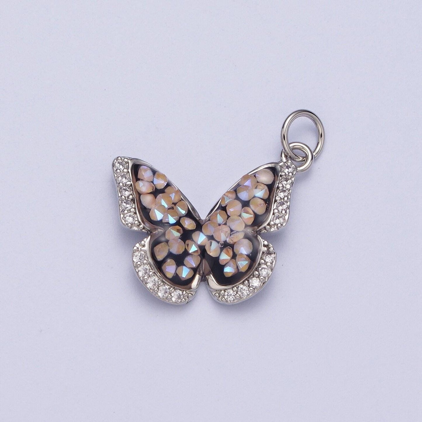 Dainty silver cz mariposa butterfly pendant, white gold filled micro paved clear cz colored ab stone mariposa butterflies charm