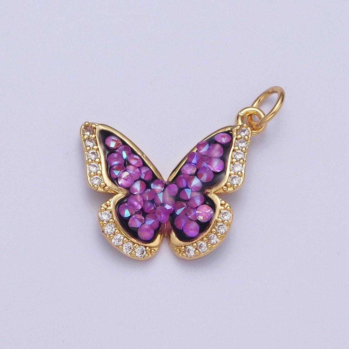 Dainty gold cz mariposa butterfly pendant, 24k gold filled micro paved clear cz colored ab stone mariposa butterflies charm