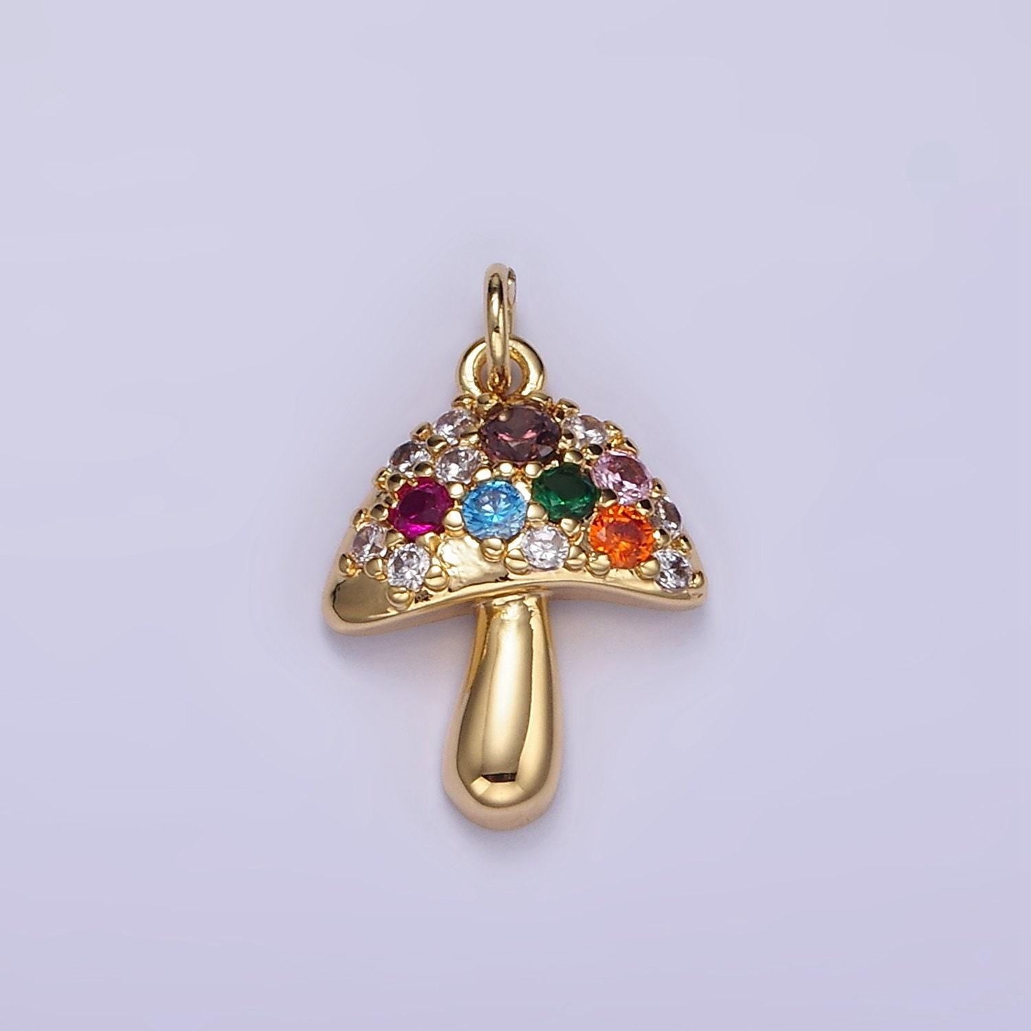 Mini mushroom charm mushroom pendant cubic zirconia charm jewelry supplies handmade jewelry bracelet necklace earring supplies w776