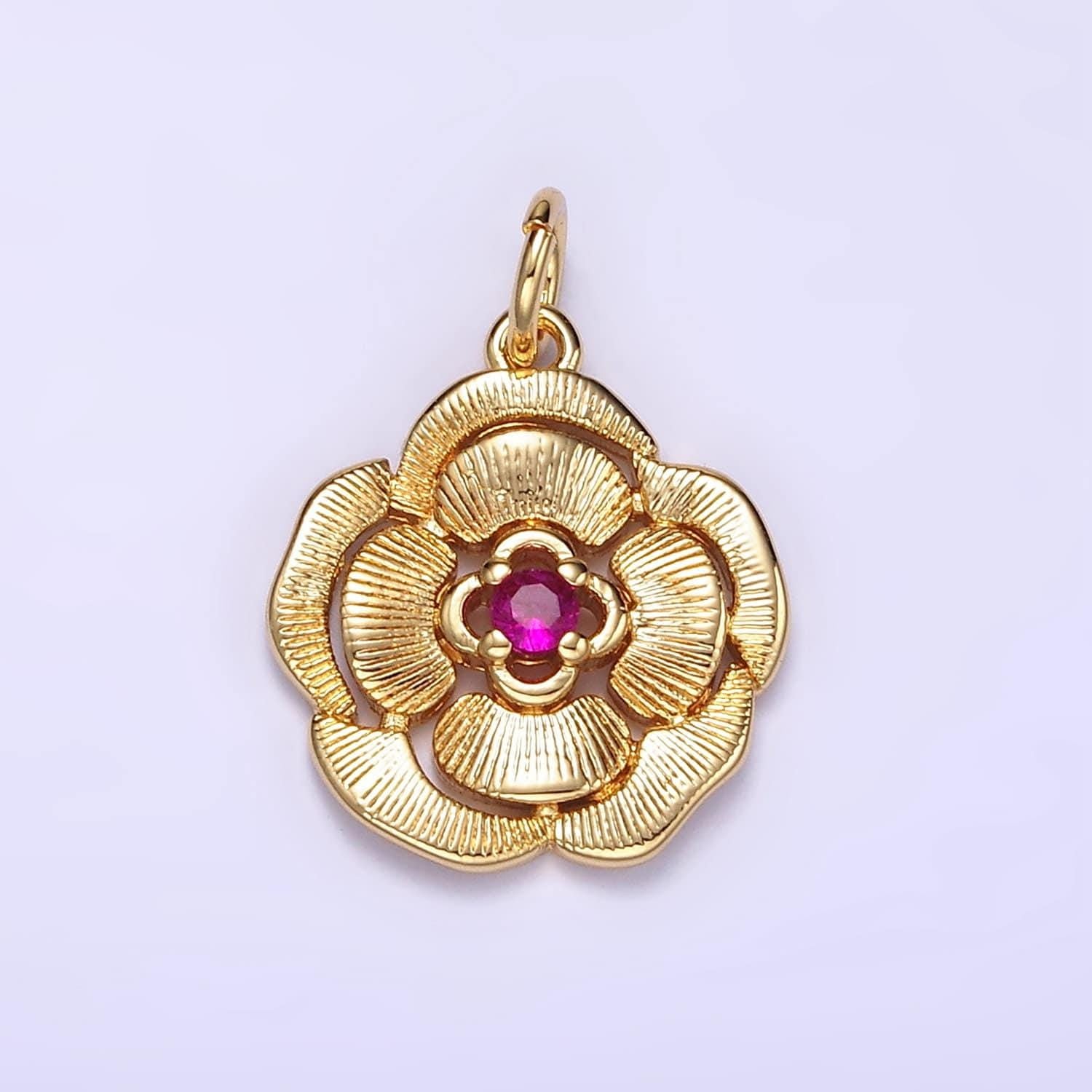 24k gold filled flower charm dainty floral medallion charm textured pendant for minimalist jewelry supply w774