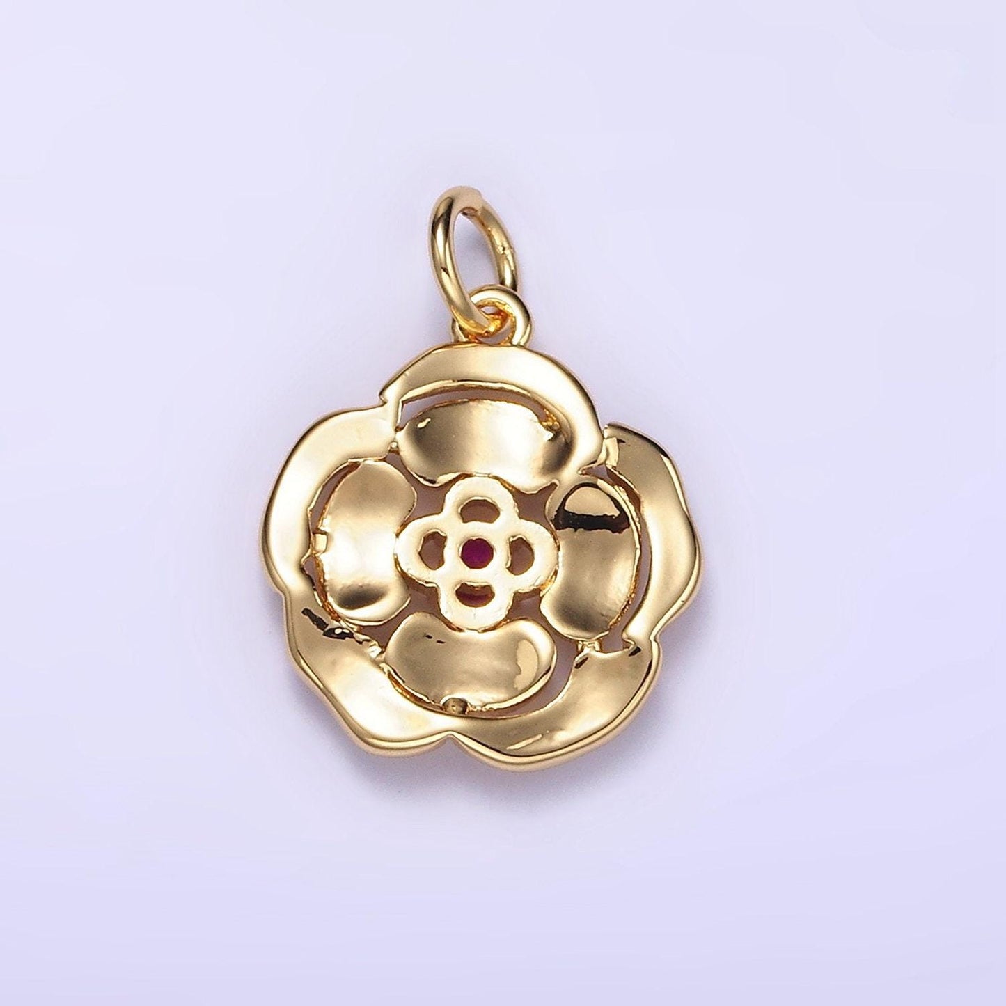 24k gold filled flower charm dainty floral medallion charm textured pendant for minimalist jewelry supply w774